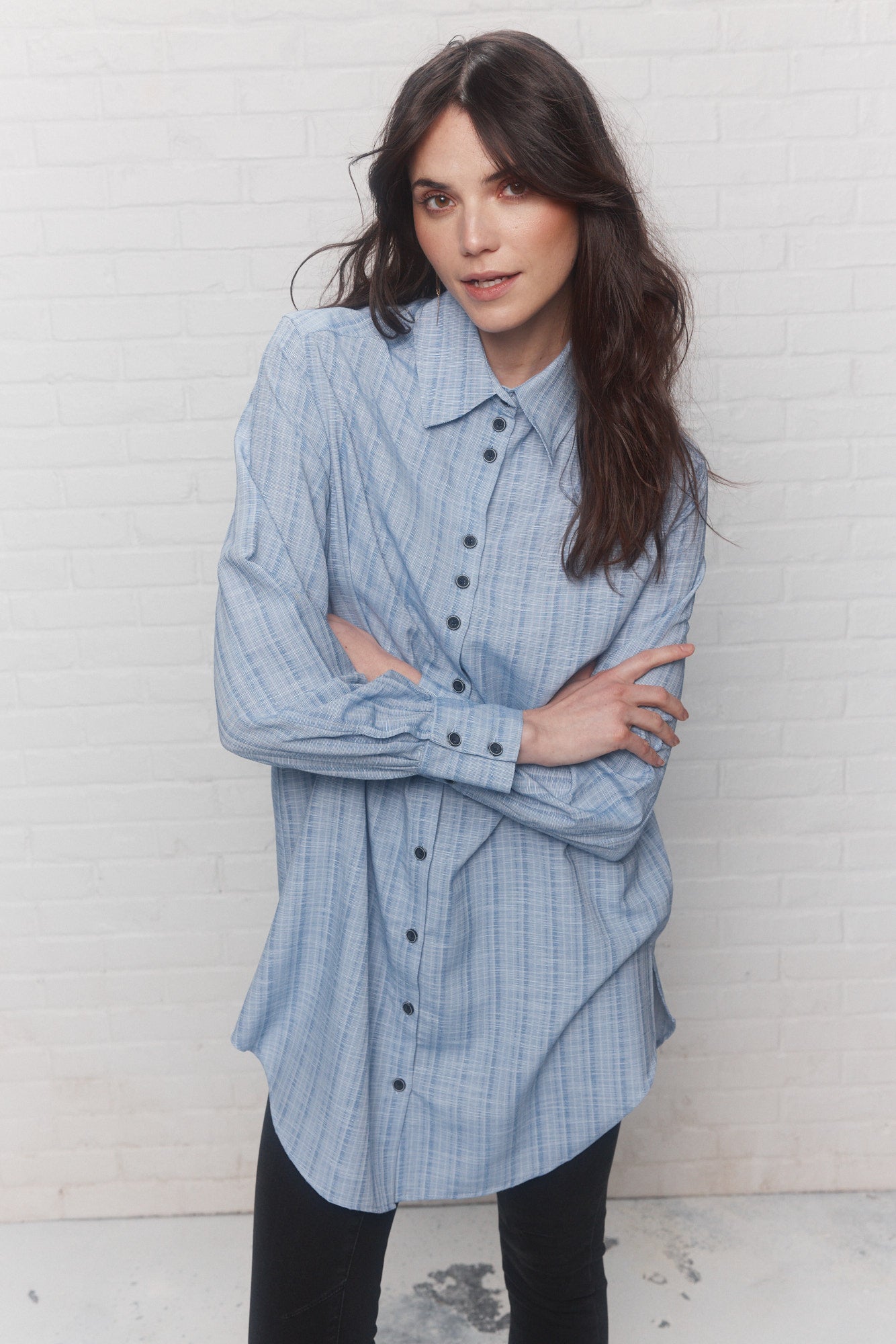 Long blue shirt with lined pattern | Douglas
