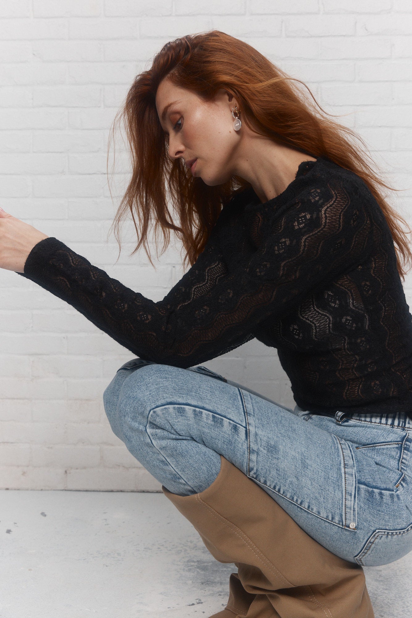 Black textured lace sweater | ginger
