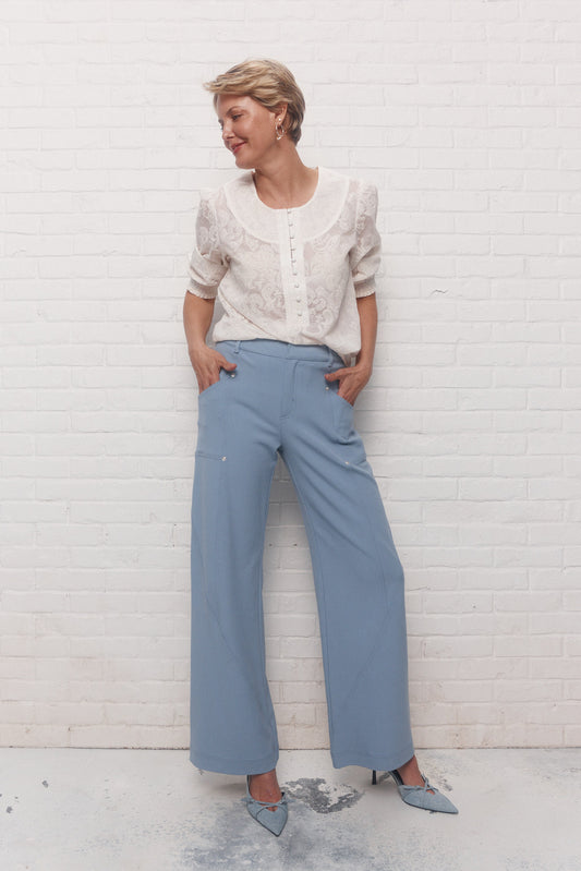 Pantalon bleu à jambe large | Griva JOELLE Collection