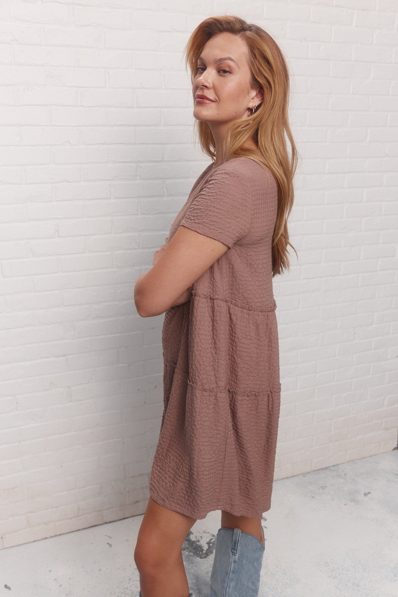 Short sleeve brown dress | Nori