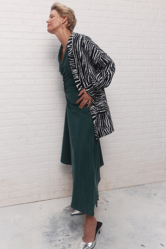 Dark green asymmetrical long dress | Rata