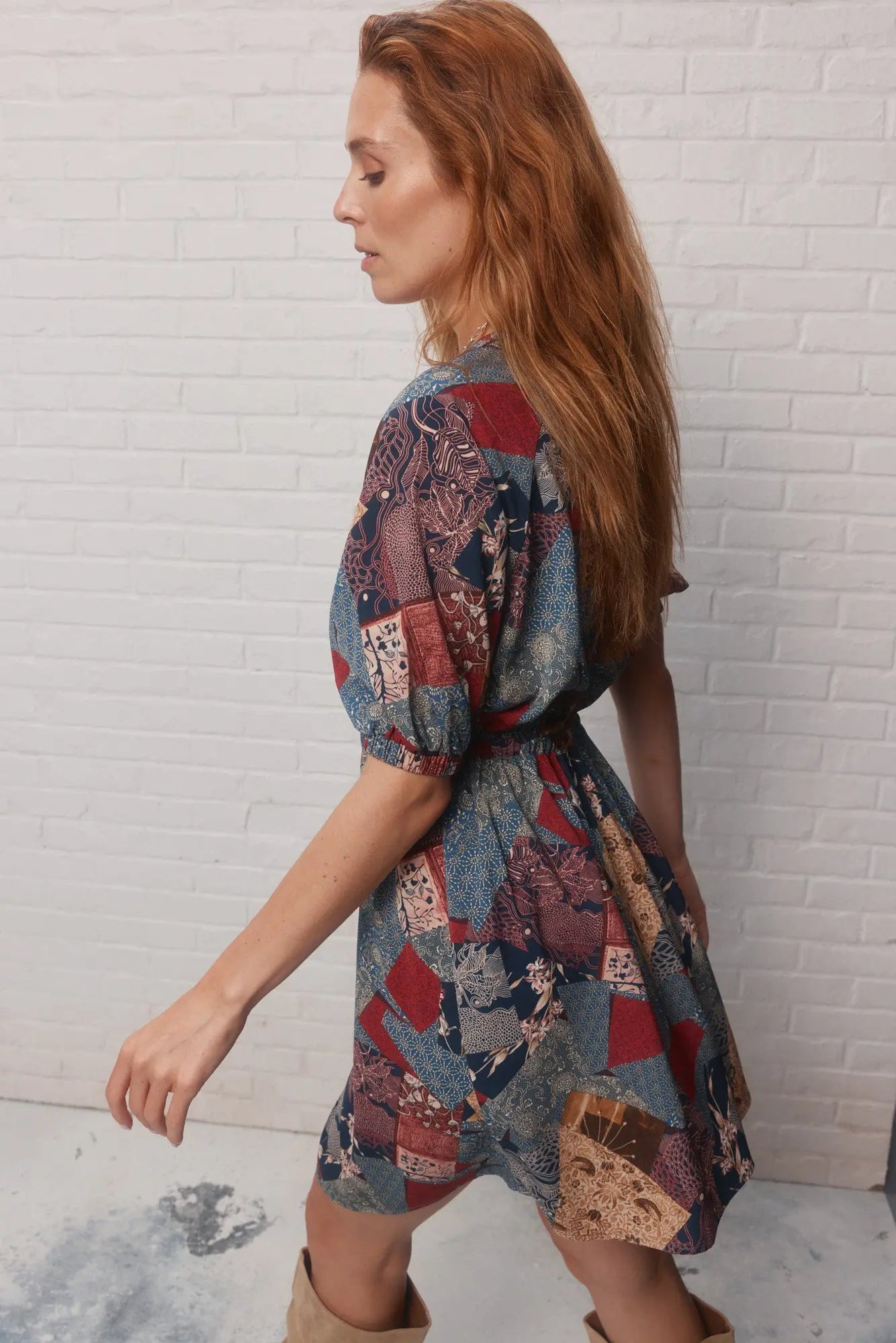 Robe courte bleue patchwork | Lizzy JOELLE Collection