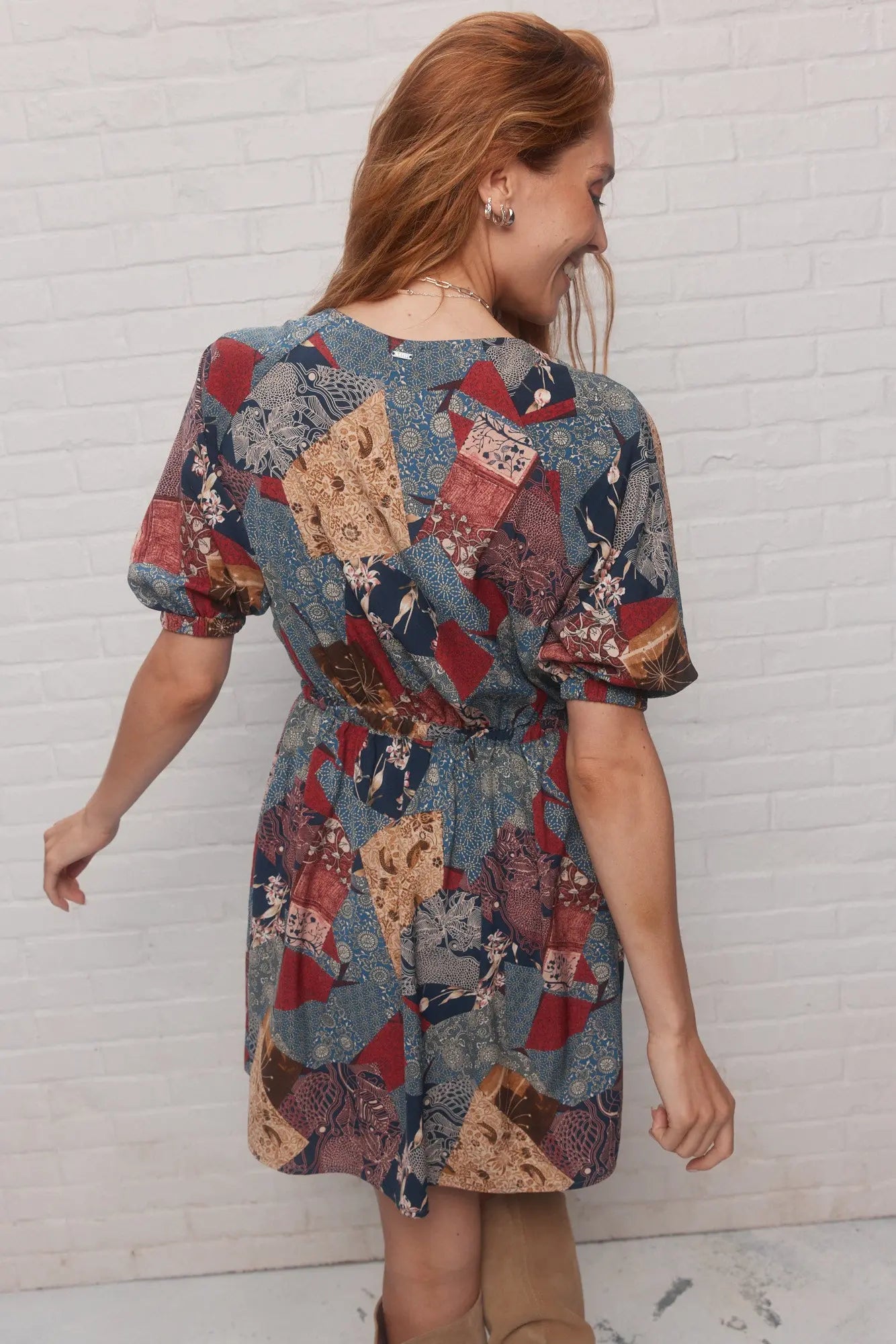 Robe courte bleue patchwork | Lizzy JOELLE Collection