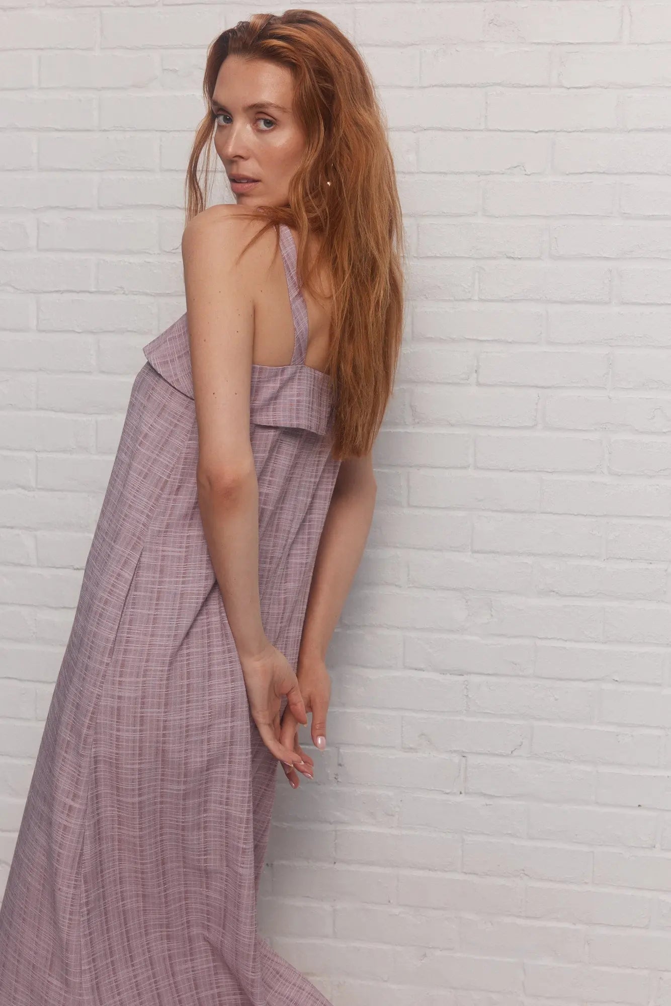 Robe rose lignée bourgogne | Evelyne