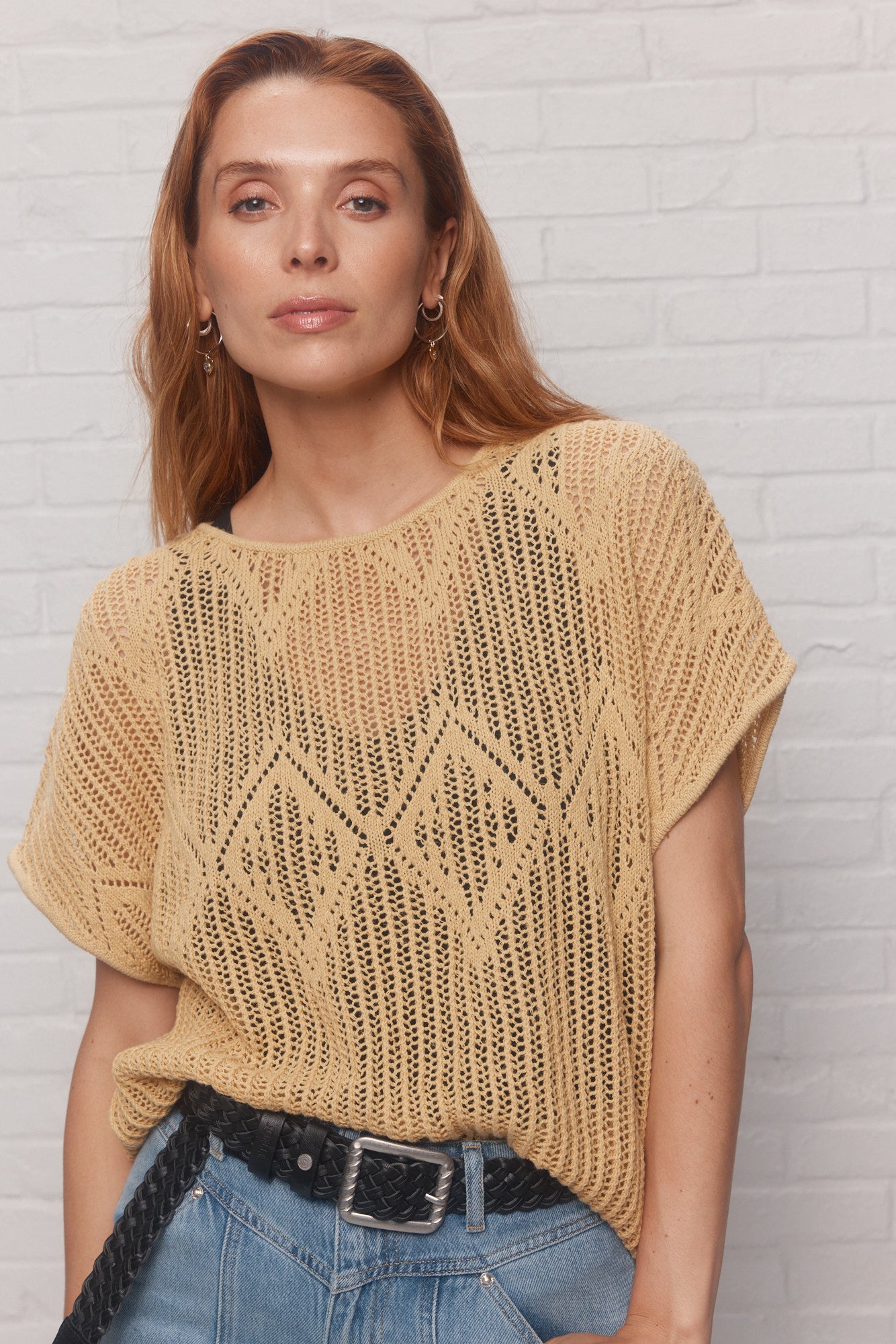 Chandail beige en maille crochetée | Mathilde JOELLE Collection