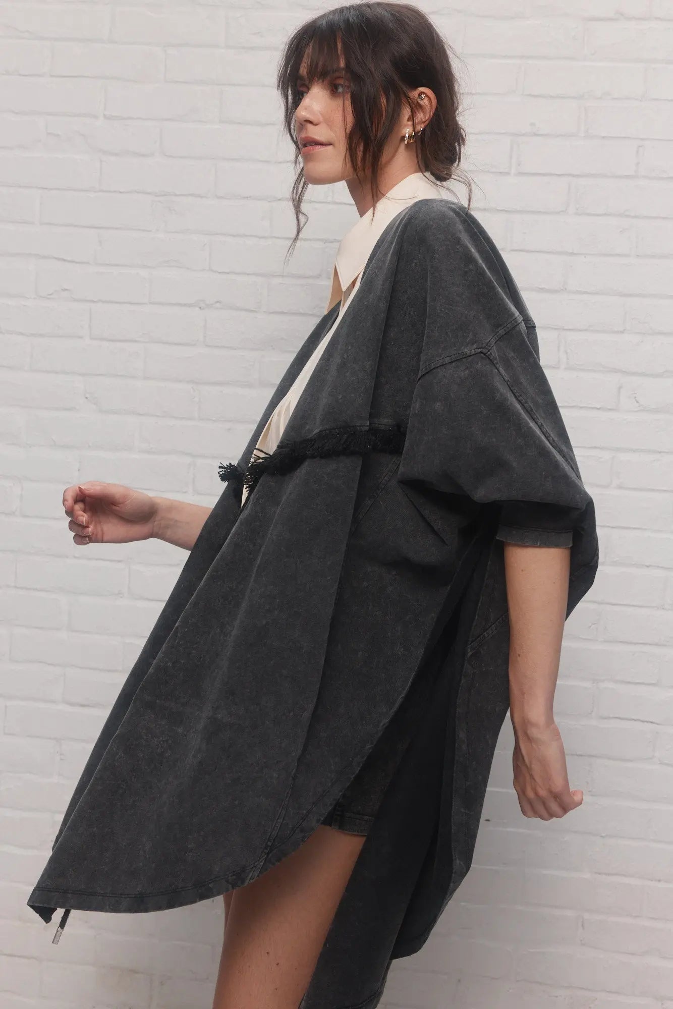 Poncho noir effet delavé | Odile JOELLE Collection