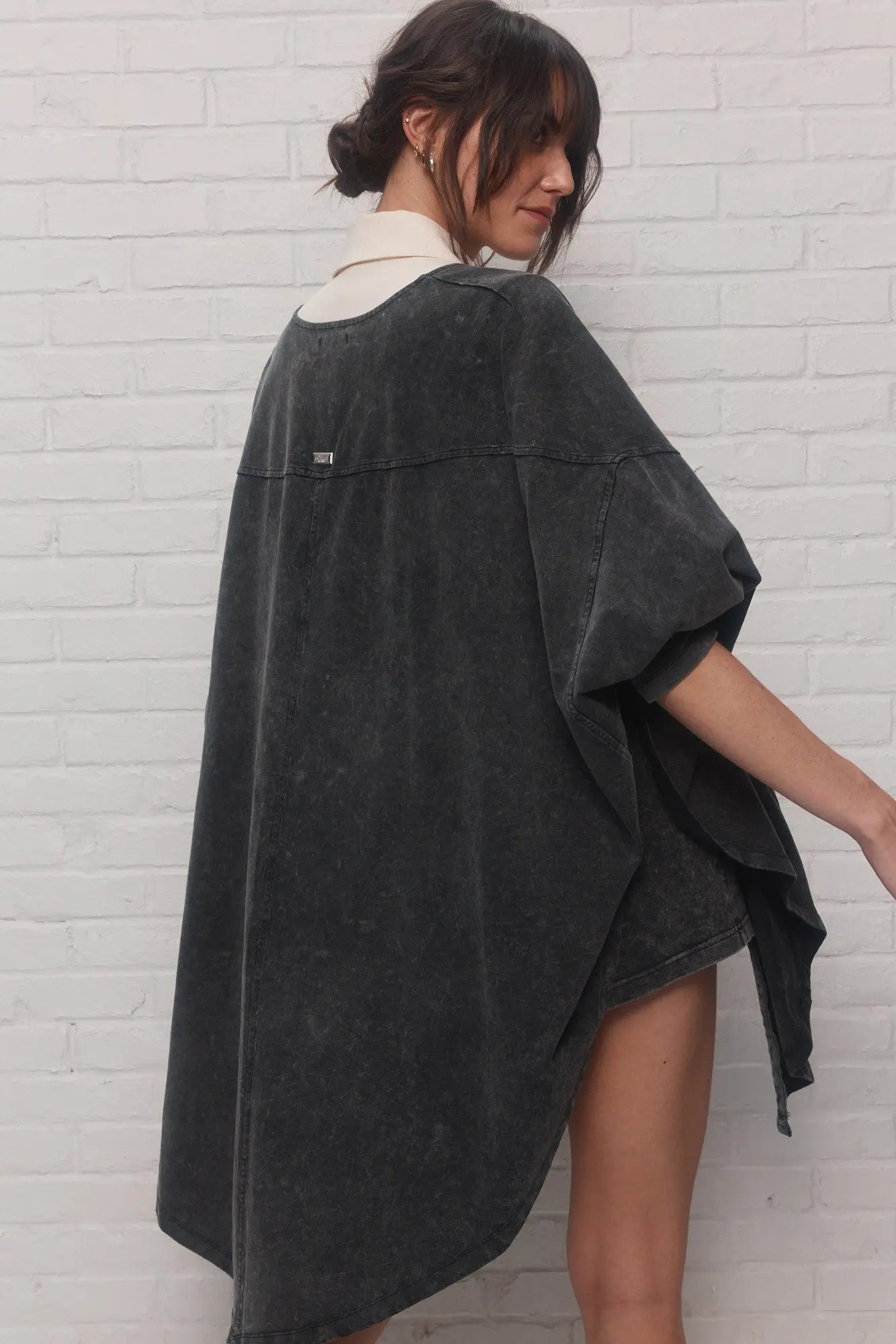 Poncho noir effet delavé | Odile JOELLE Collection