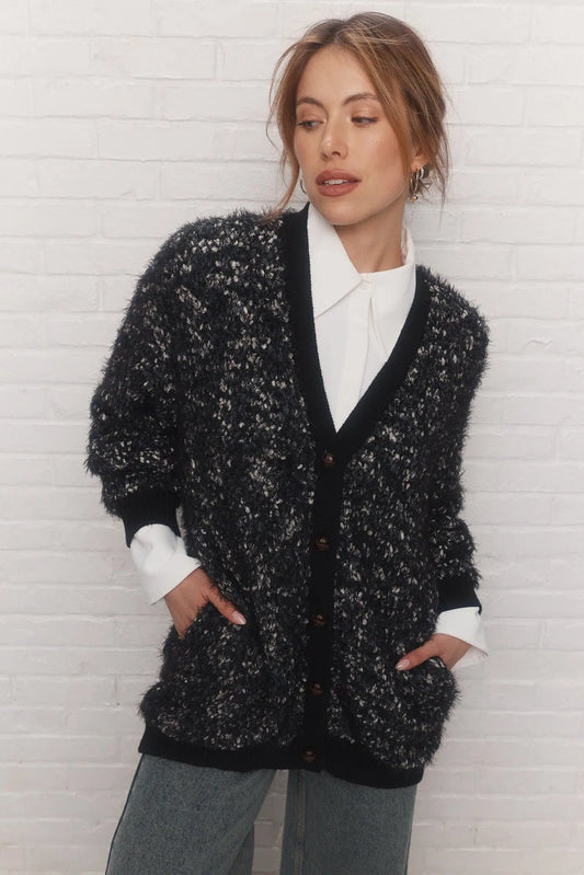 Cardi | Veste tricot noir et blanc JOELLE Collection