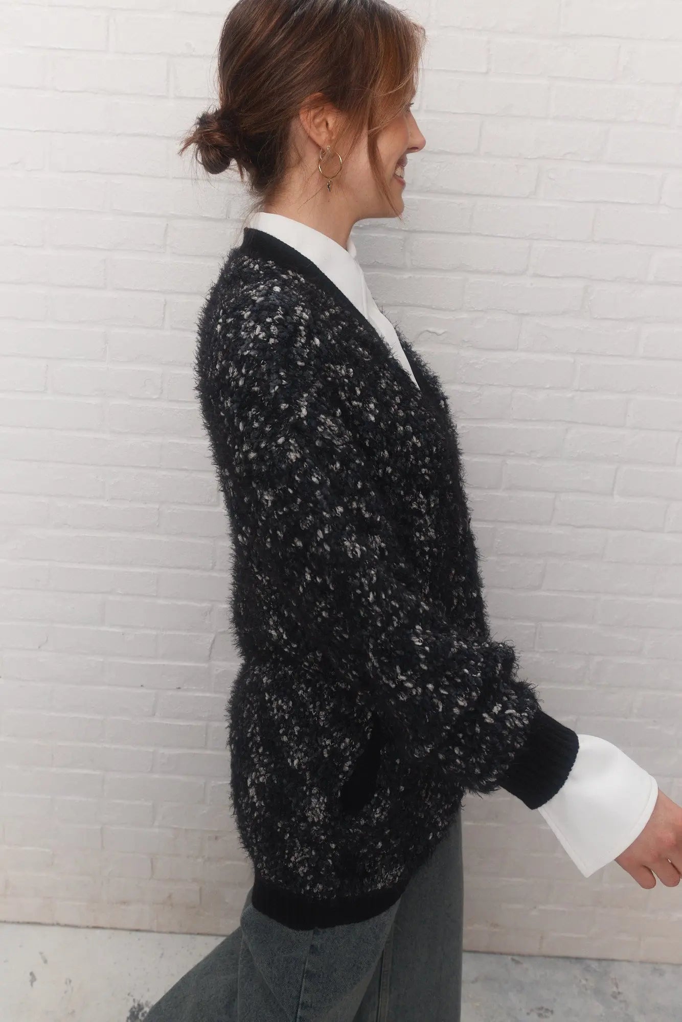 Cardi | Veste tricot noir et blanc JOELLE Collection