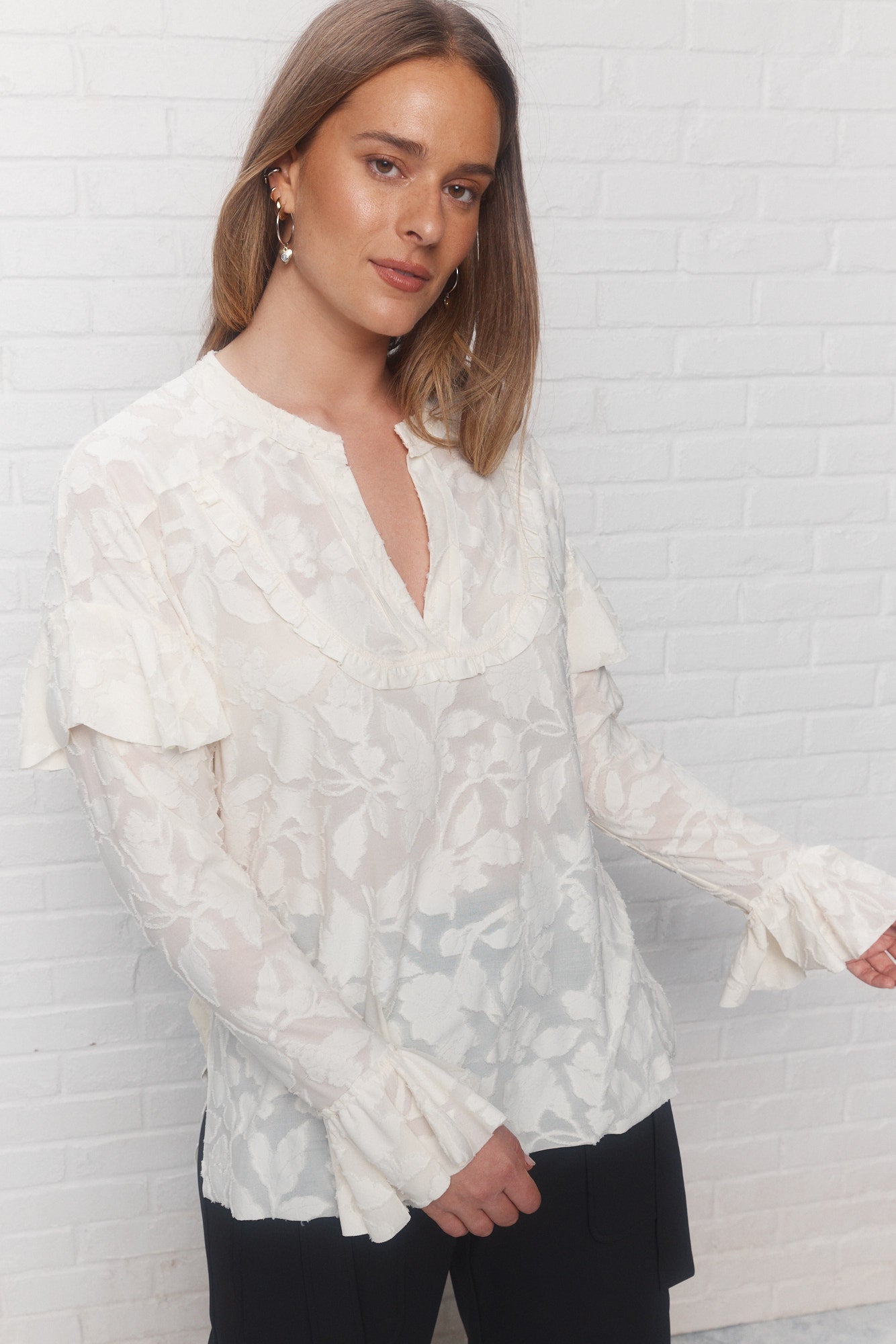Violet | Cream blouse with floral pattern