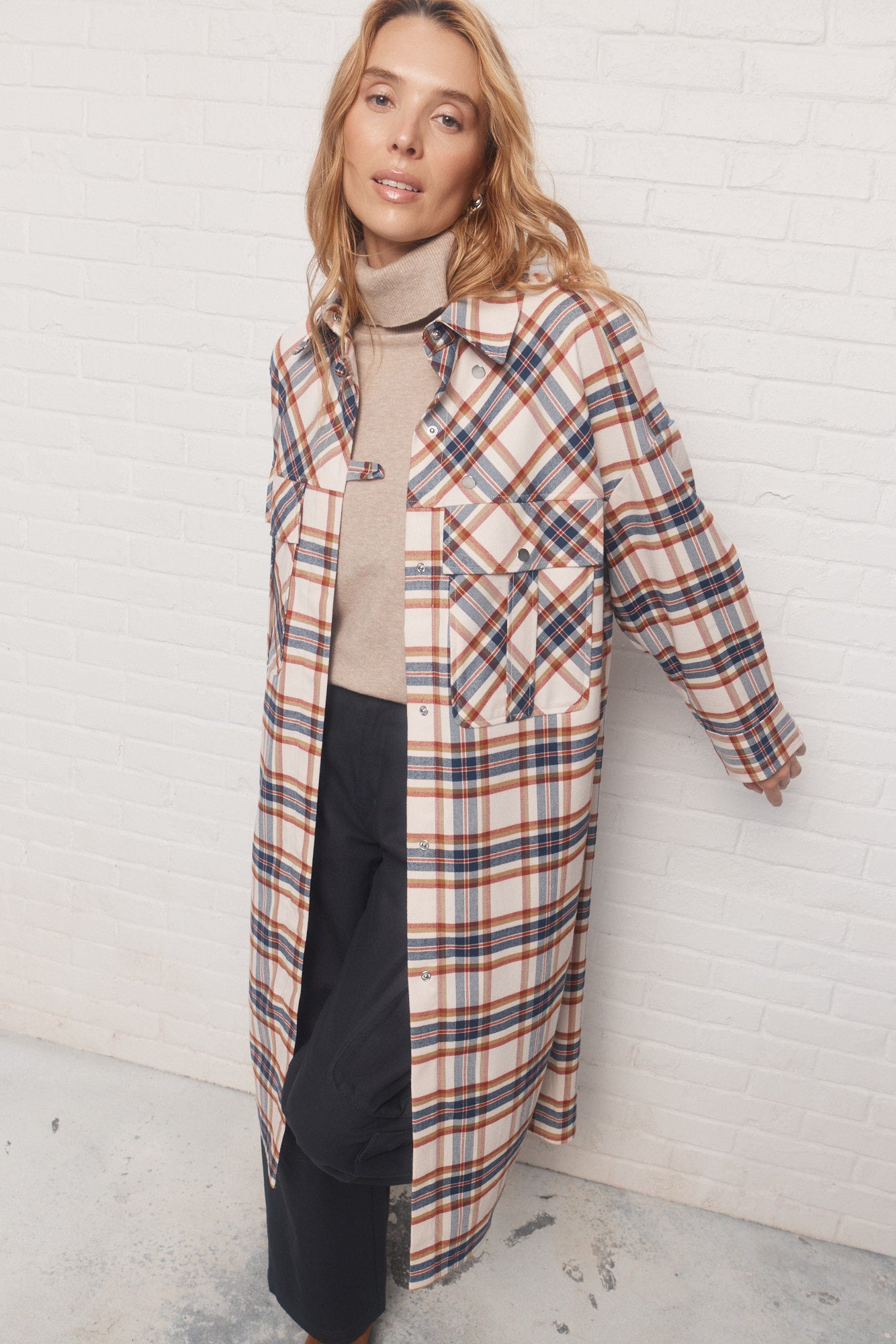 Greta | Manteau crème à carreaux