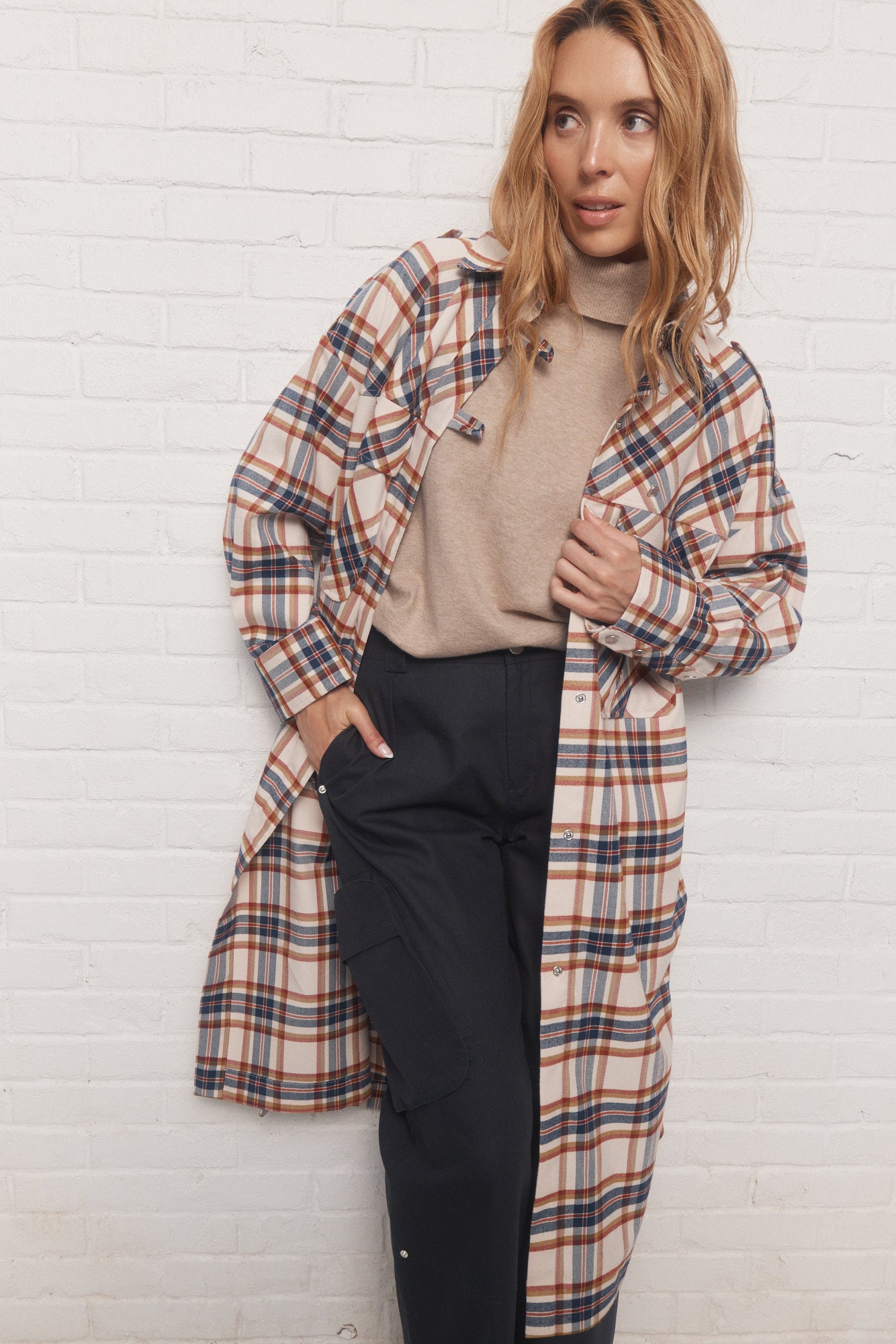 Greta | Manteau crème à carreaux