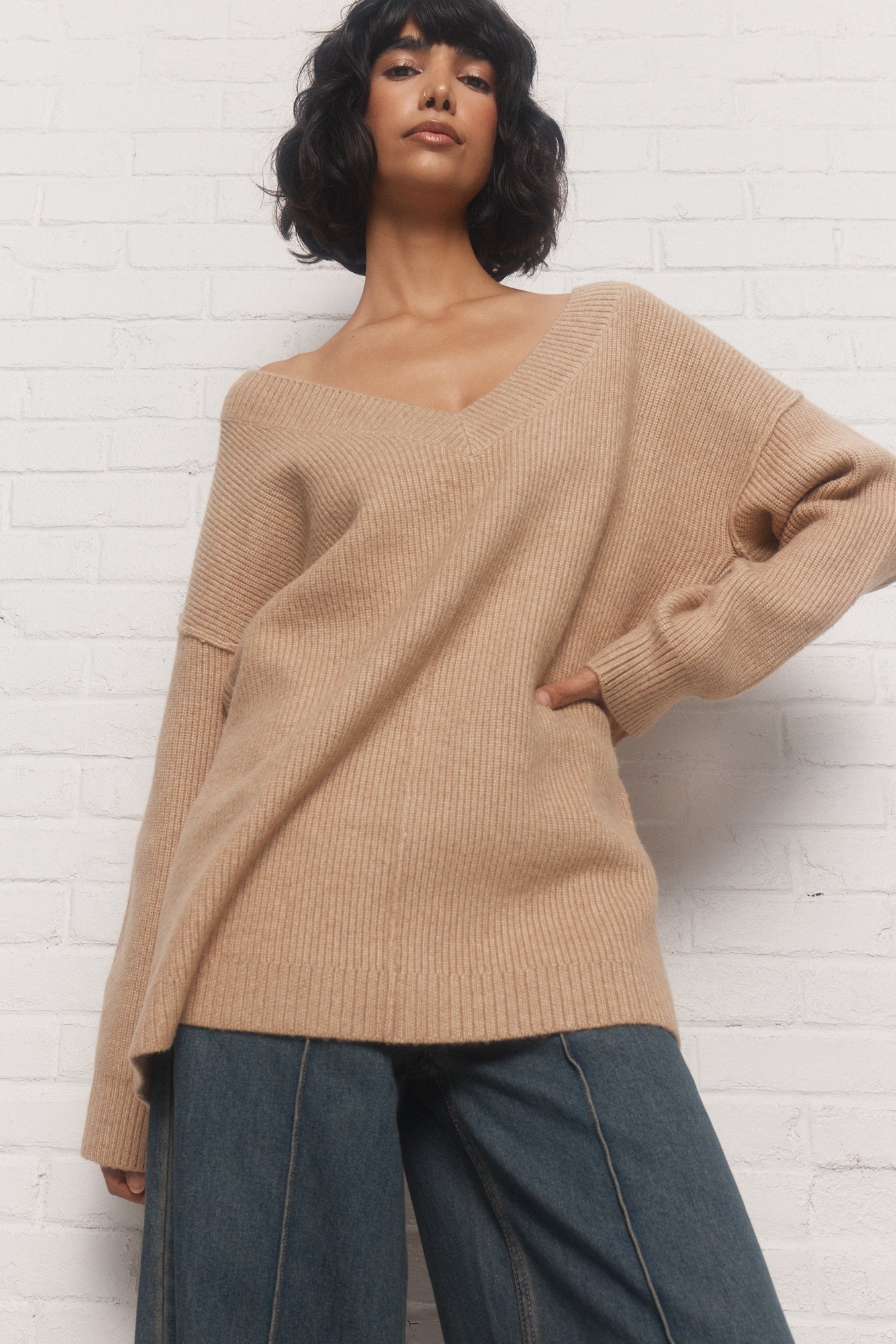 Led | Chandail beige en tricot