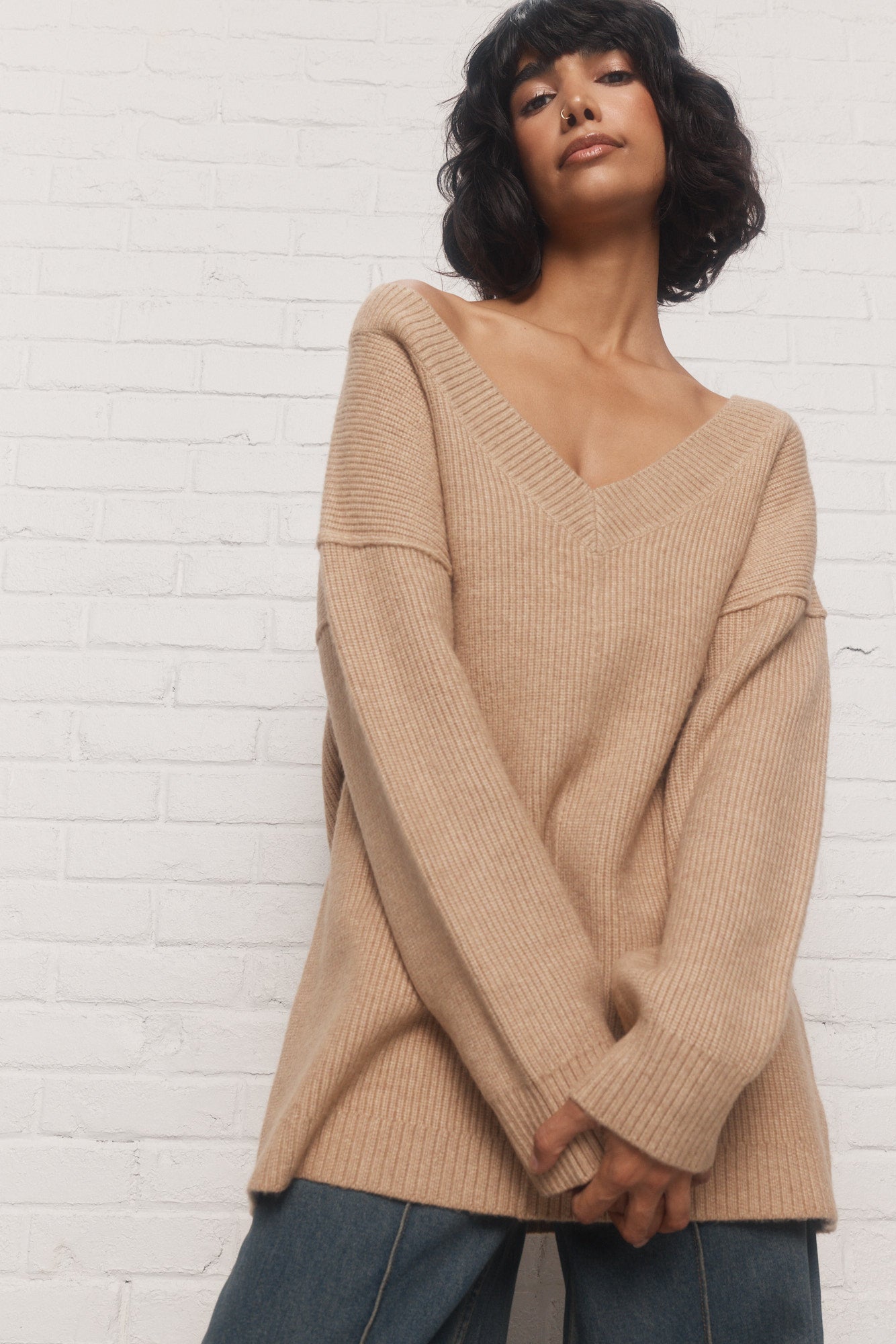 Led | Chandail beige en tricot
