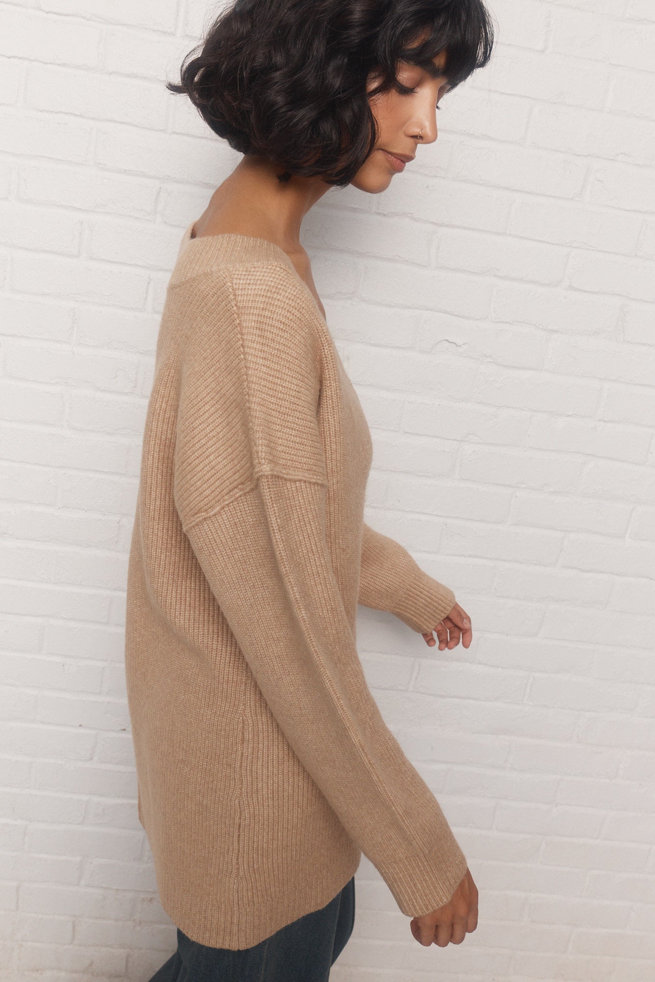 Led | Chandail beige en tricot