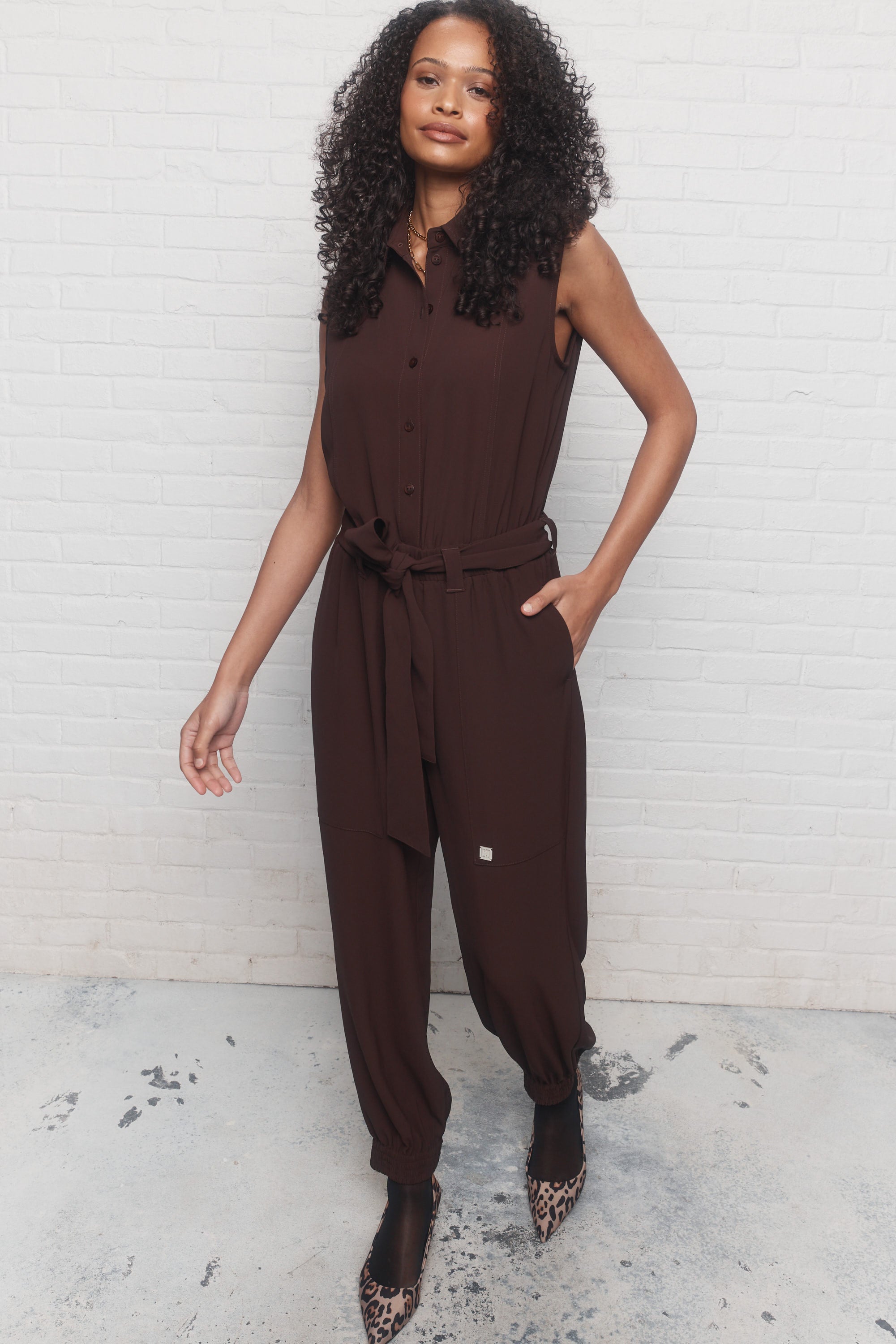 Chocolate Brown Oracle | JOELLE Chocolate Brown Belted Sleeveless