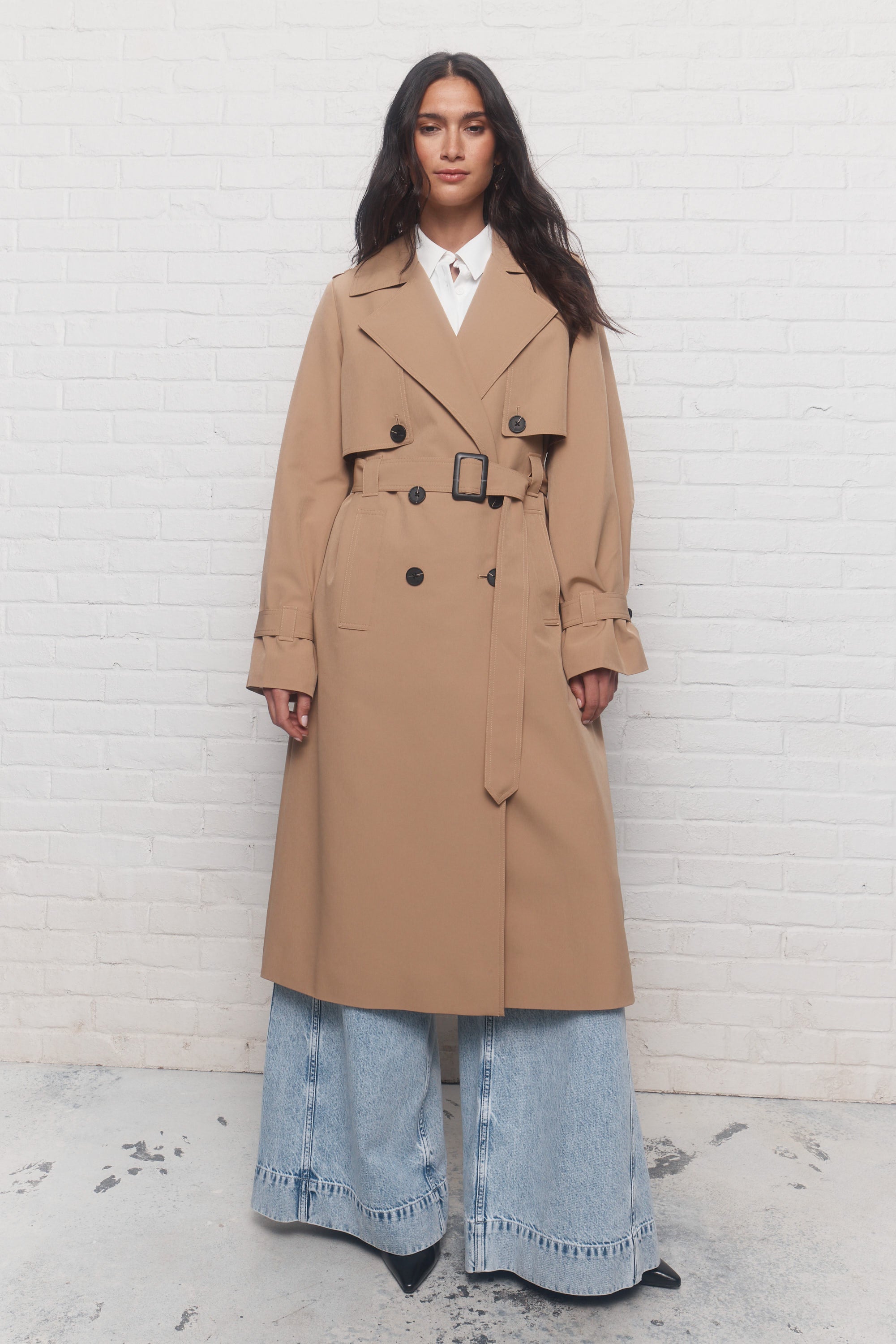 Warren | Manteau long taupe à col tailleur