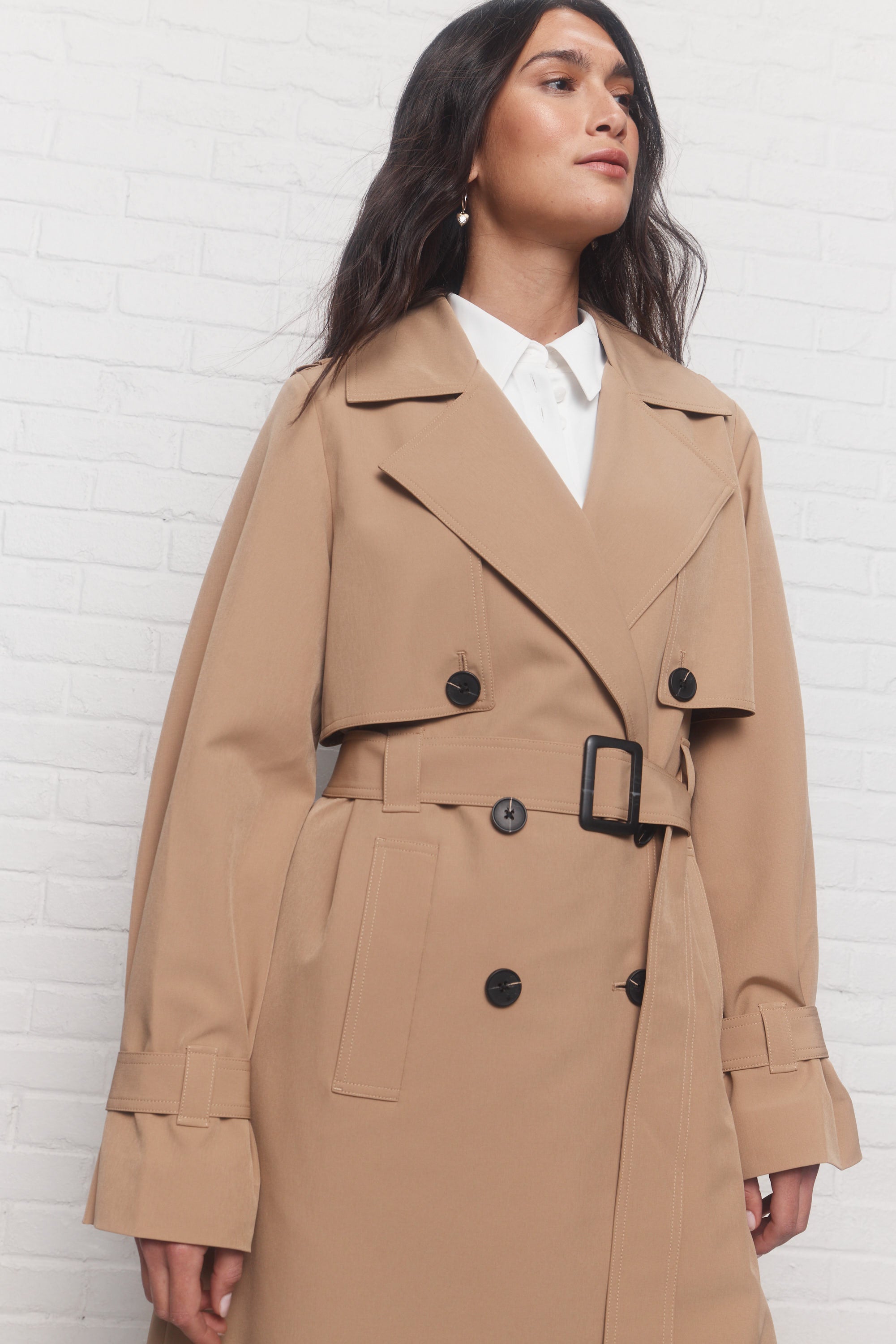 Warren Manteau long taupe à col tailleur JOELLE Collection