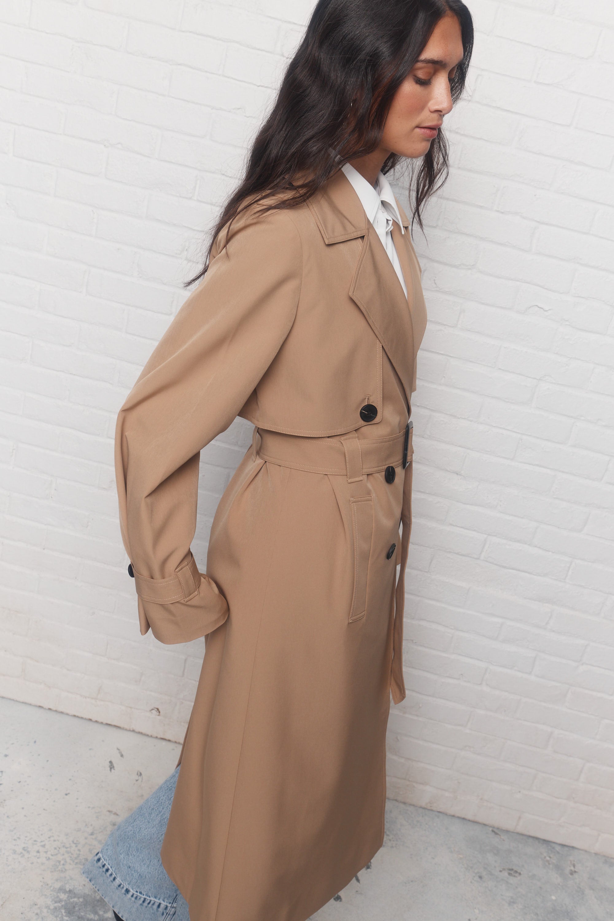 Warren Manteau long taupe à col tailleur JOELLE Collection