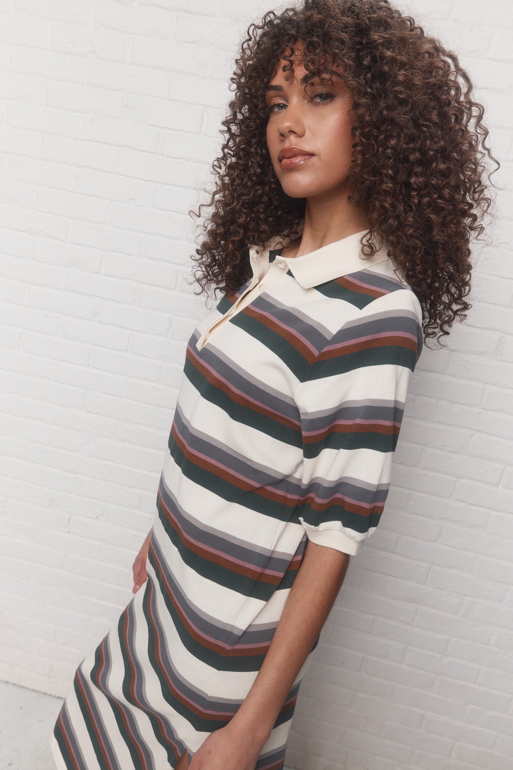 Zinnia | Cream striped polo dress
