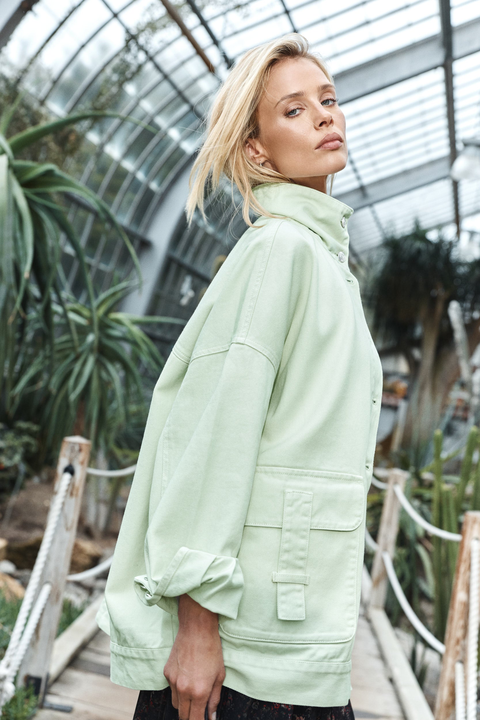 Helix | Veste en denim vert pâle délavé