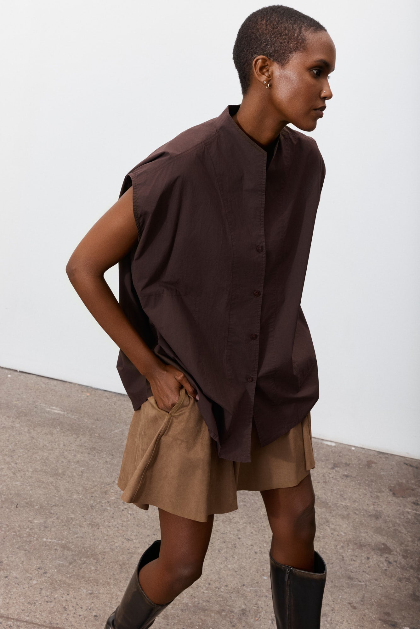 Haruka | Burgundy Oversized Short Sleeve Shirt