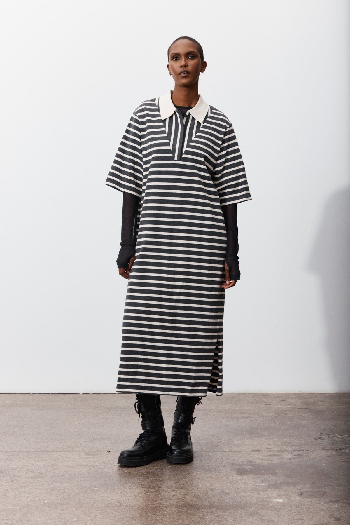 Christian | Robe polo longue à rayures grises