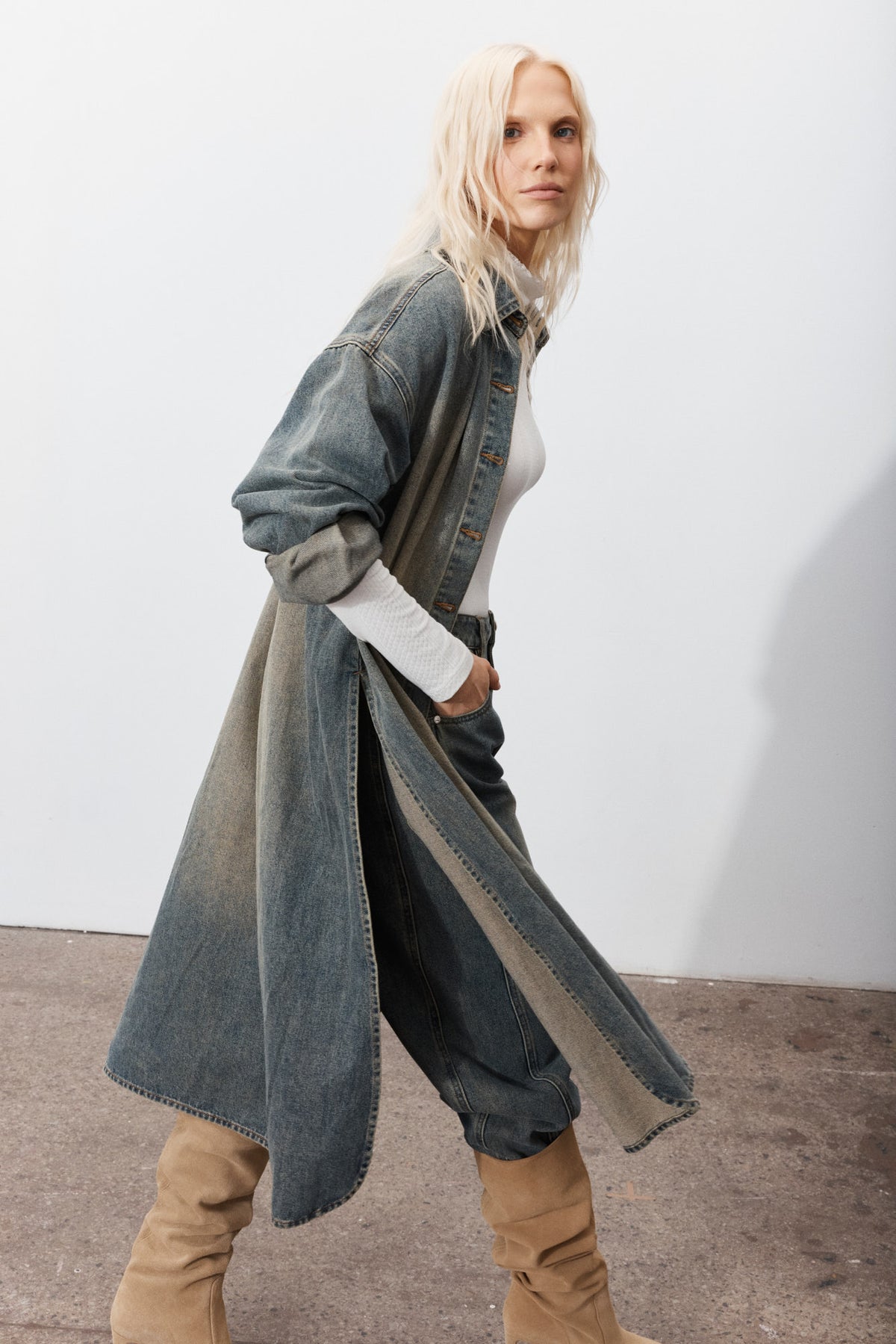 Liotta | Veste longue en denim bleu délavé