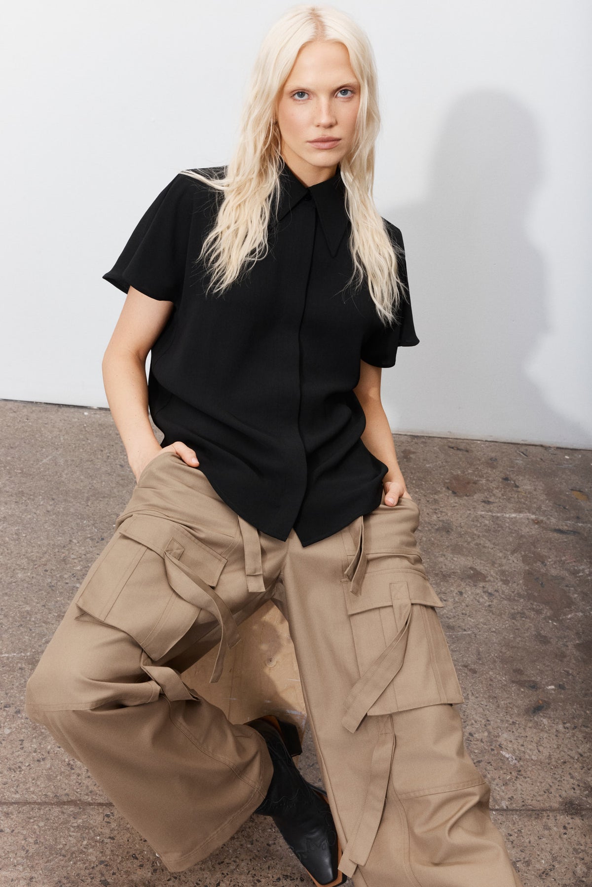 Toya | Pantalon cargo beige à double taille