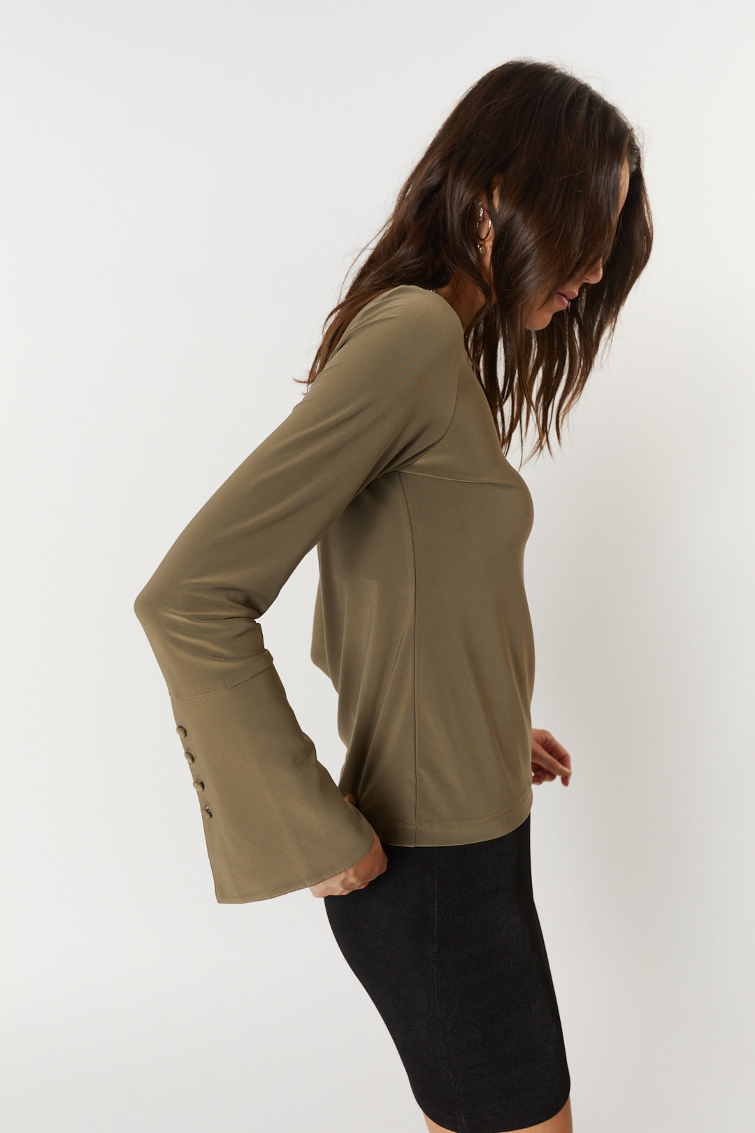 Khaki fitted long sleeve sweater | Myra