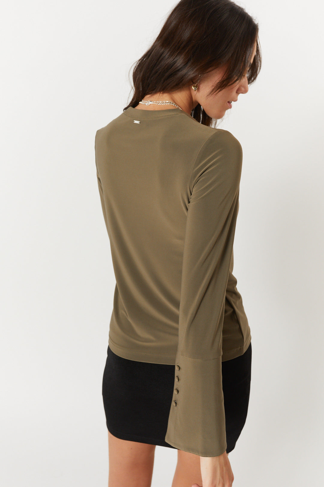 Khaki fitted long sleeve sweater | Myra
