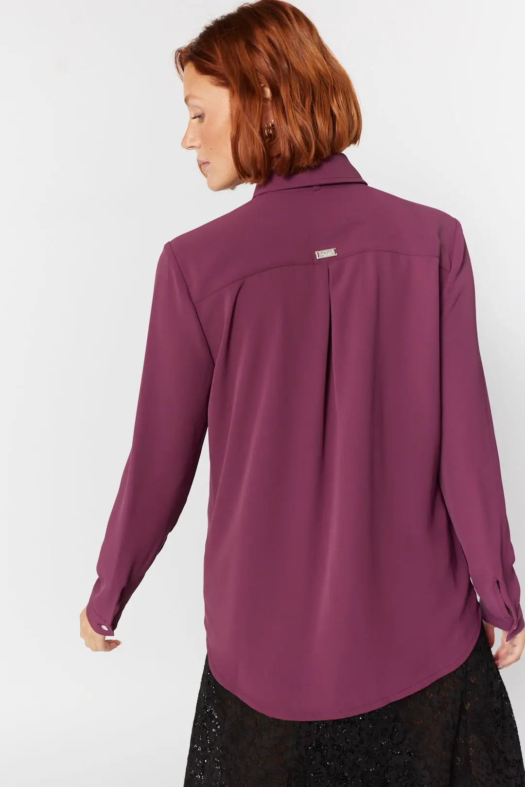 Chemise mauve foncé ganse au col | Clematite JOELLE Collection