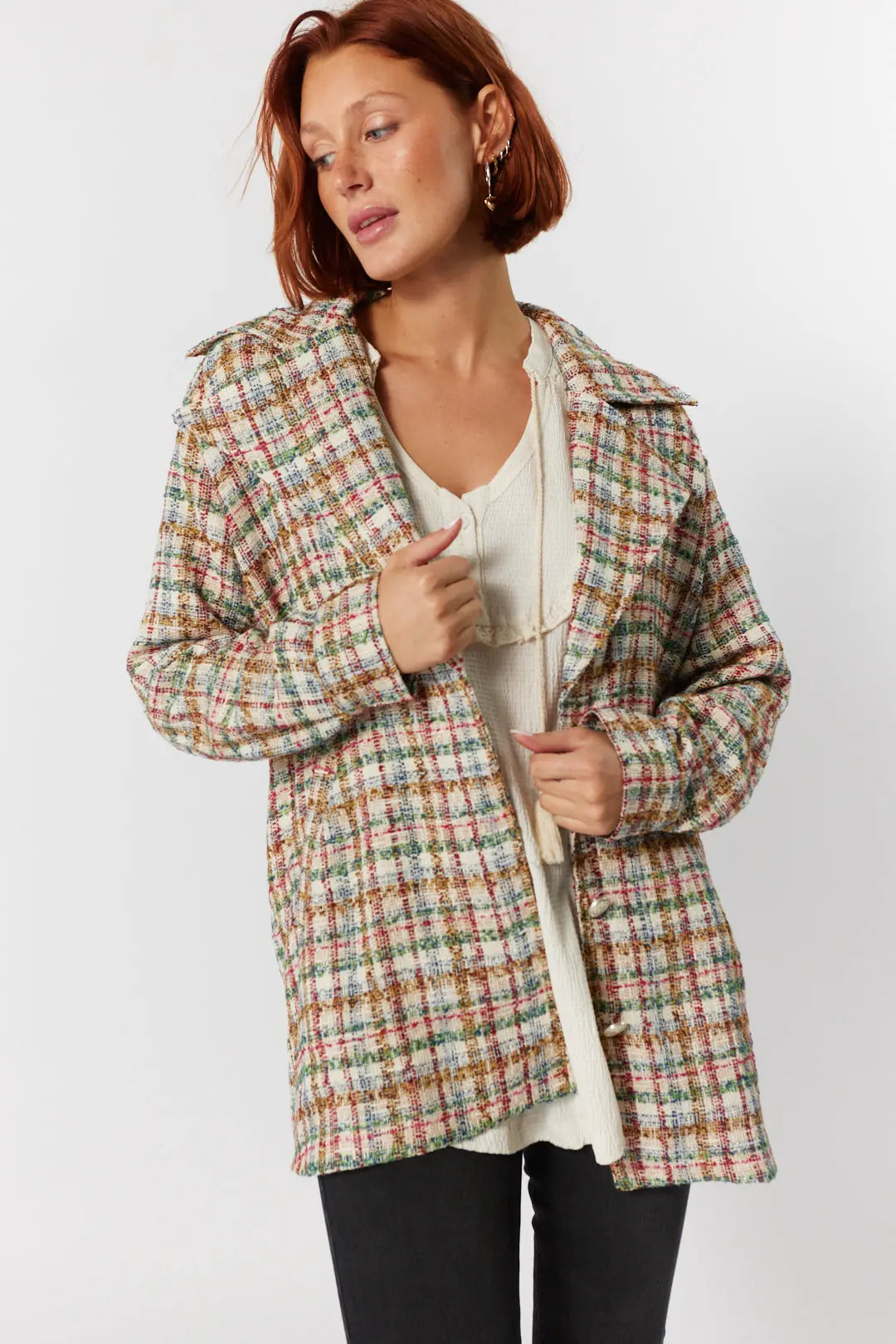 Cream checked blazer hotsell