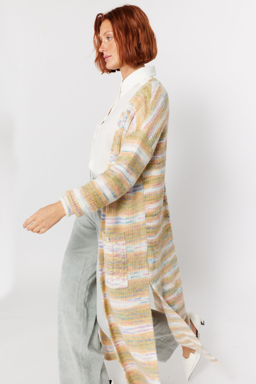 Long multi knit jacket | Rainbow