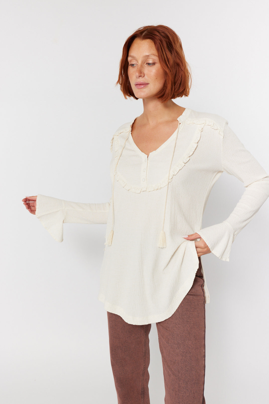 Cream long sleeve blouse | Verna