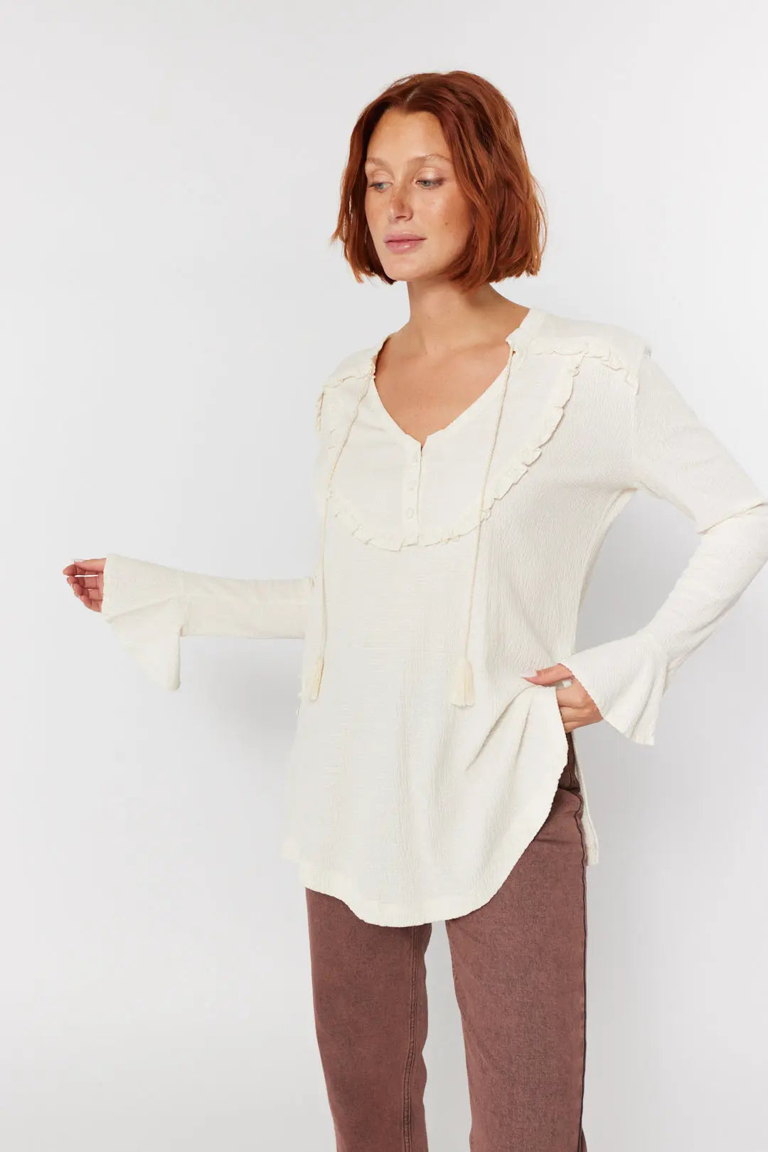 Blouse crème à manches longues | Verna JOELLE Collection