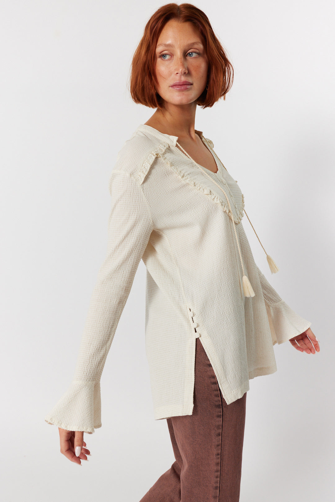 Cream long sleeve blouse | Verna