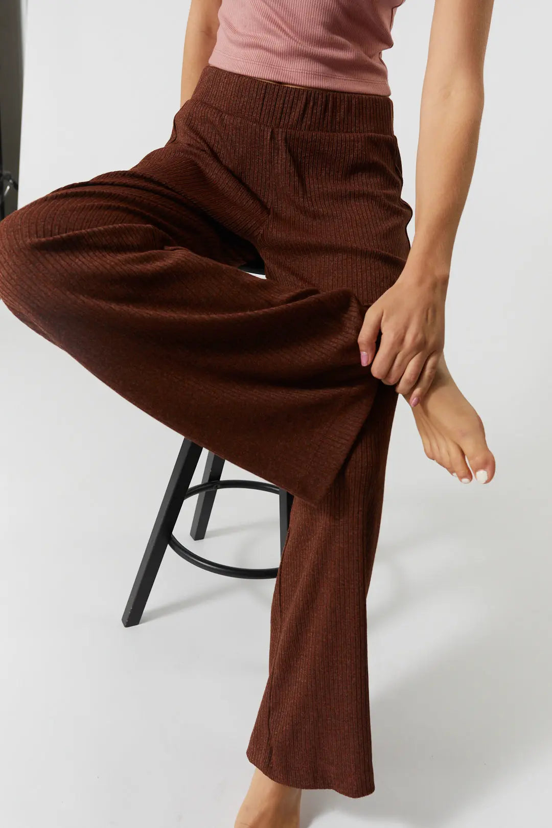 Pantalon détente marron texturé | Belle JOELLE Collection