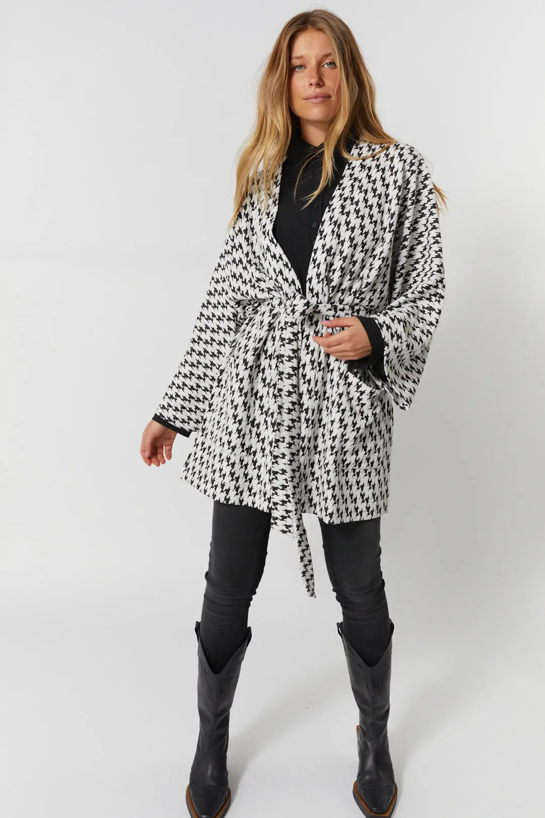 Veste kimono motif pied-de-poule 