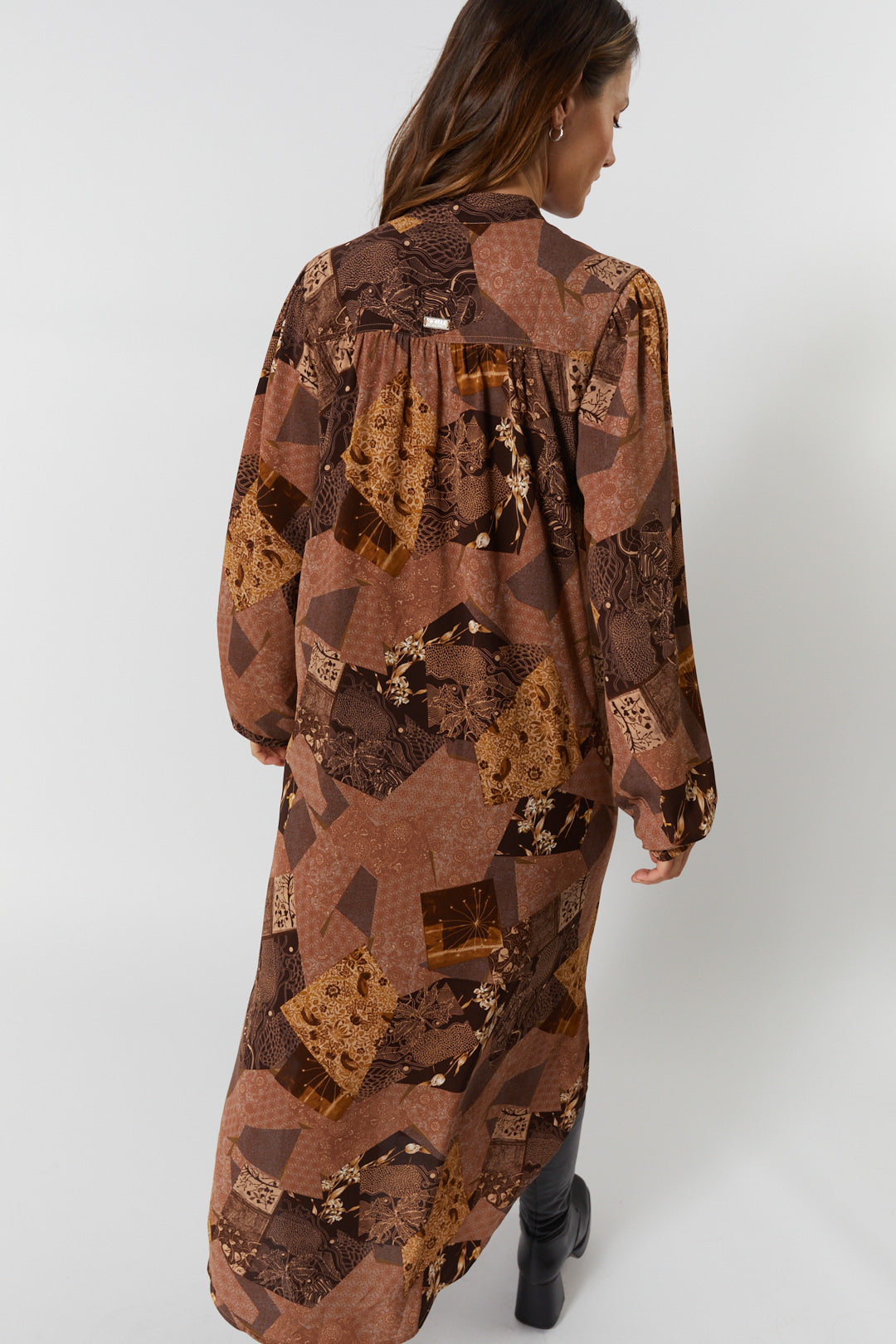 Brown patchwork shirt dress | Evans
