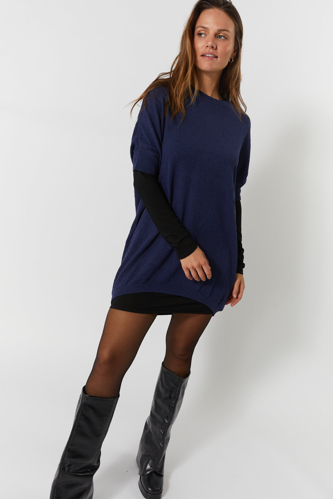 Navy blue knit sweater | Solange