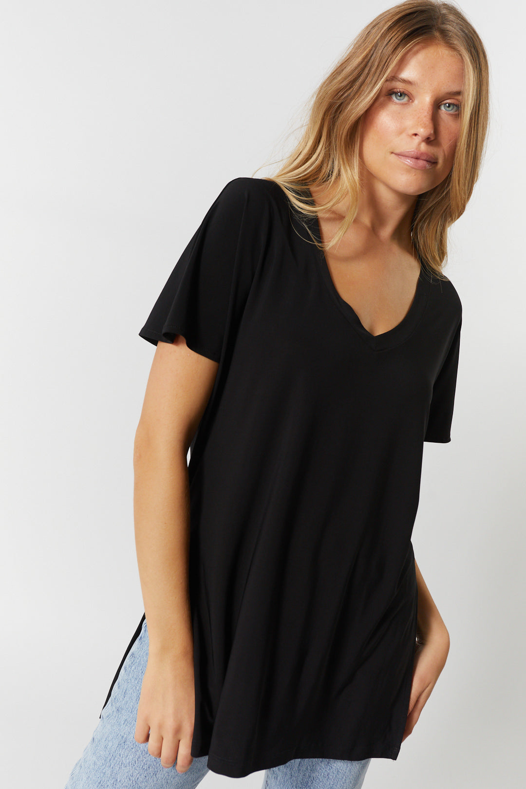 Black short-sleeved t-shirt | Adelina
