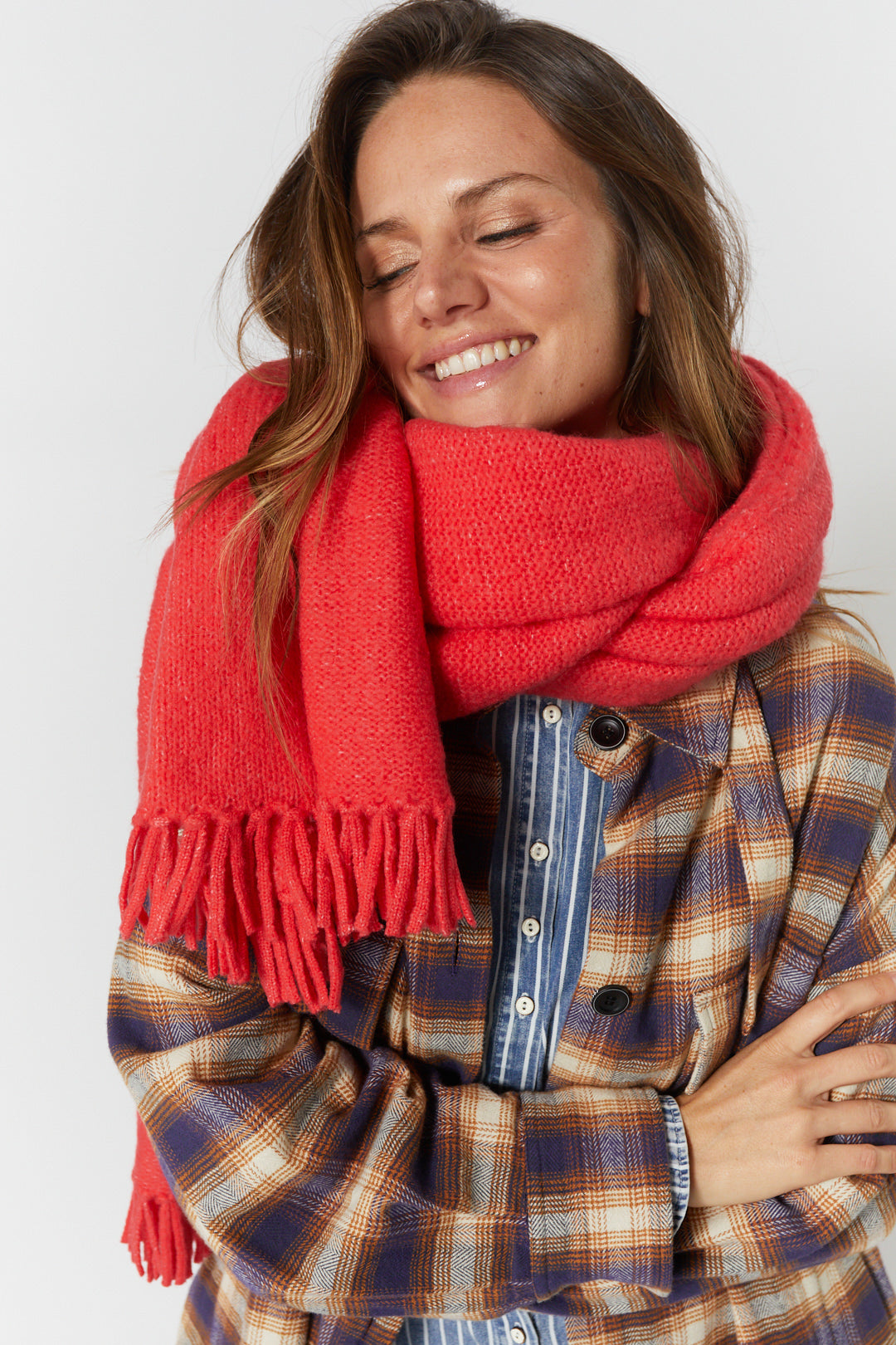 Red fringed scarf | Zenovia