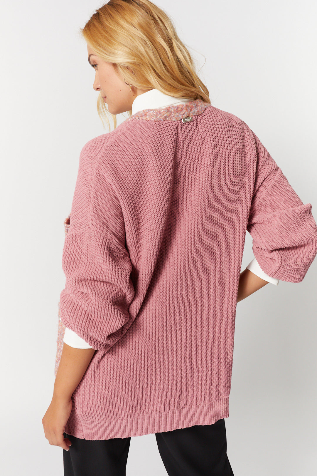 Pink knitted jacket with patch pockets | Cullen