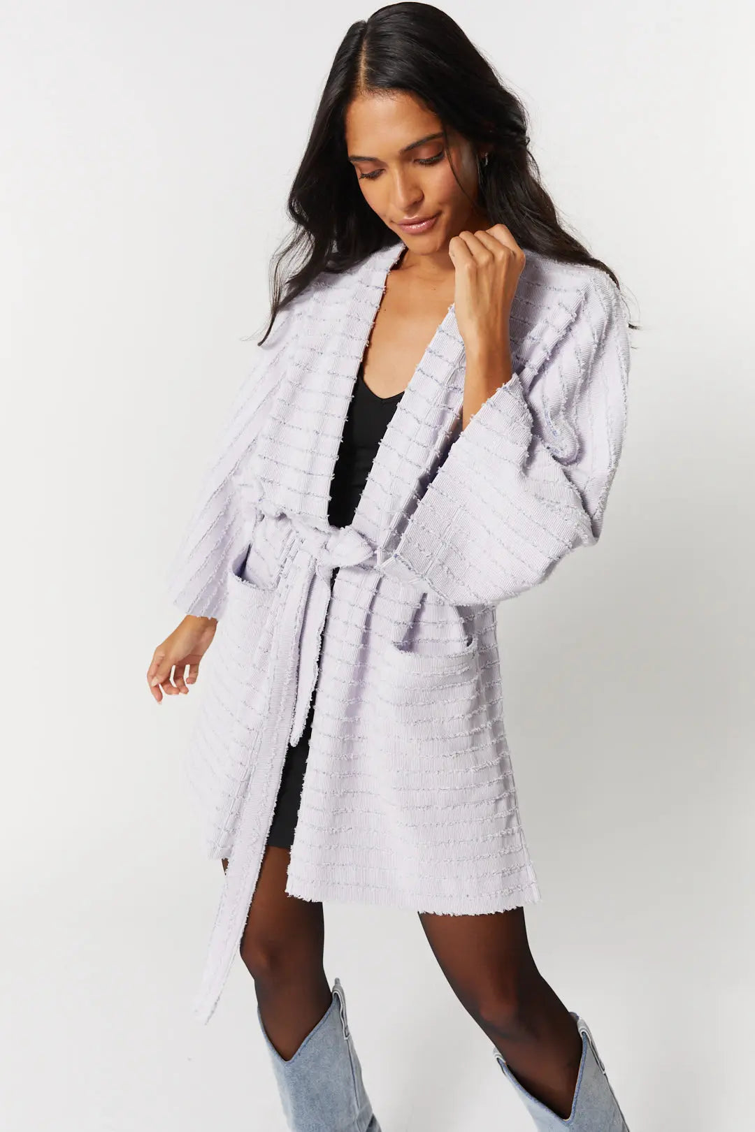 Veste kimono lilas texturé