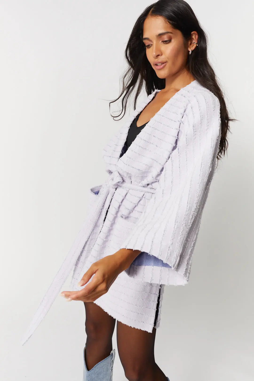 Veste kimono lilas texturé | Mekong JOELLE Collection