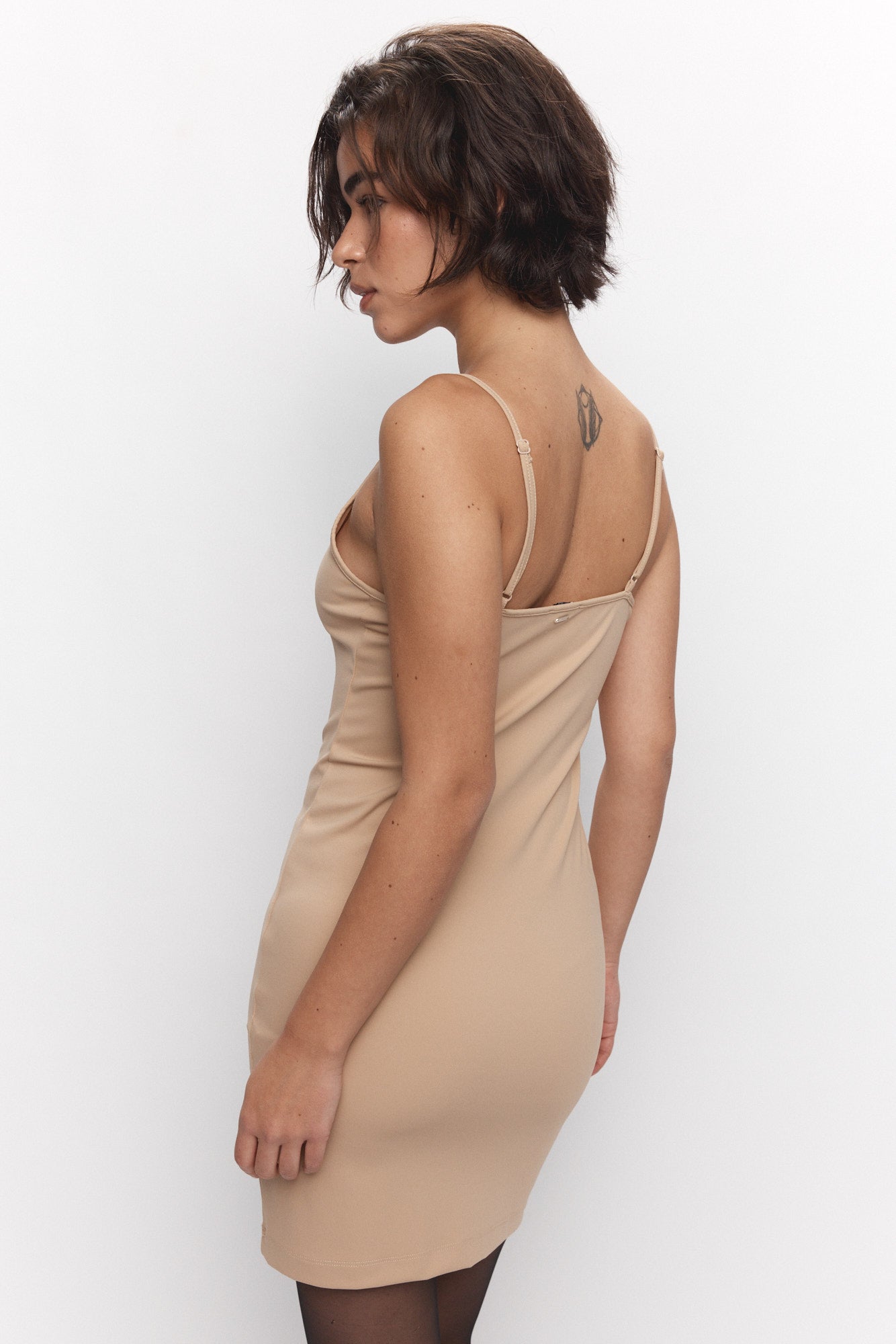 Beige slip dress with thin straps | Daniella