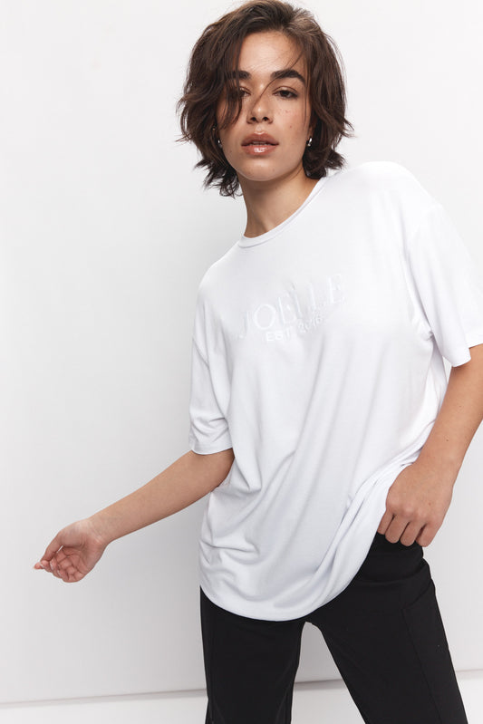 T-shirt blanc logo brodé | Laurenzo JOELLE Collection