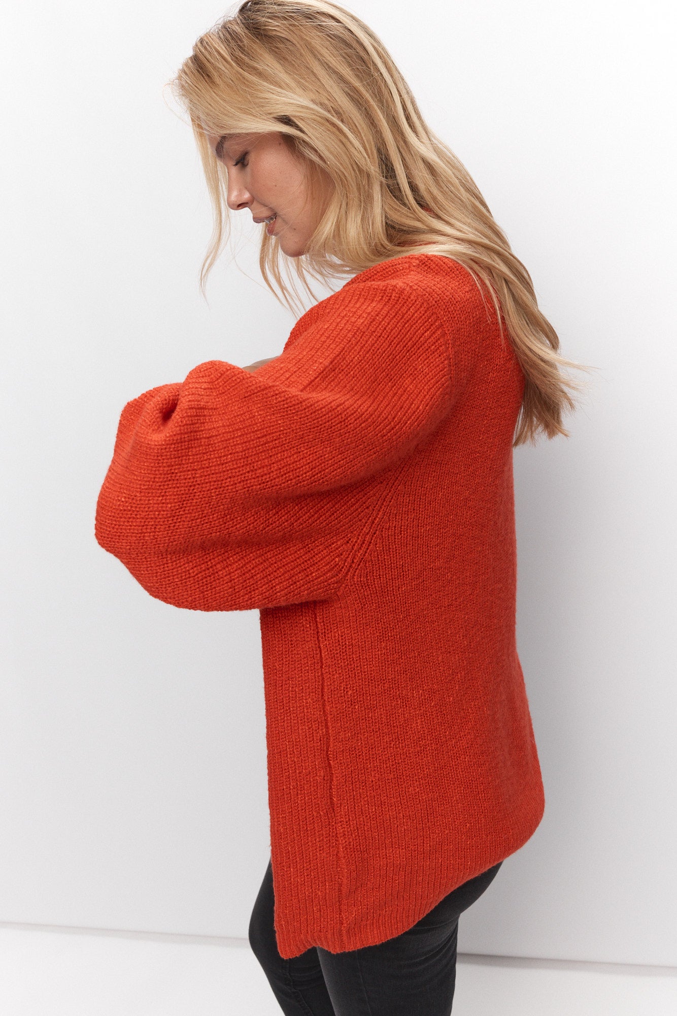  Neeno Solid Pointelle Knit Sweater (Color : Red, Size