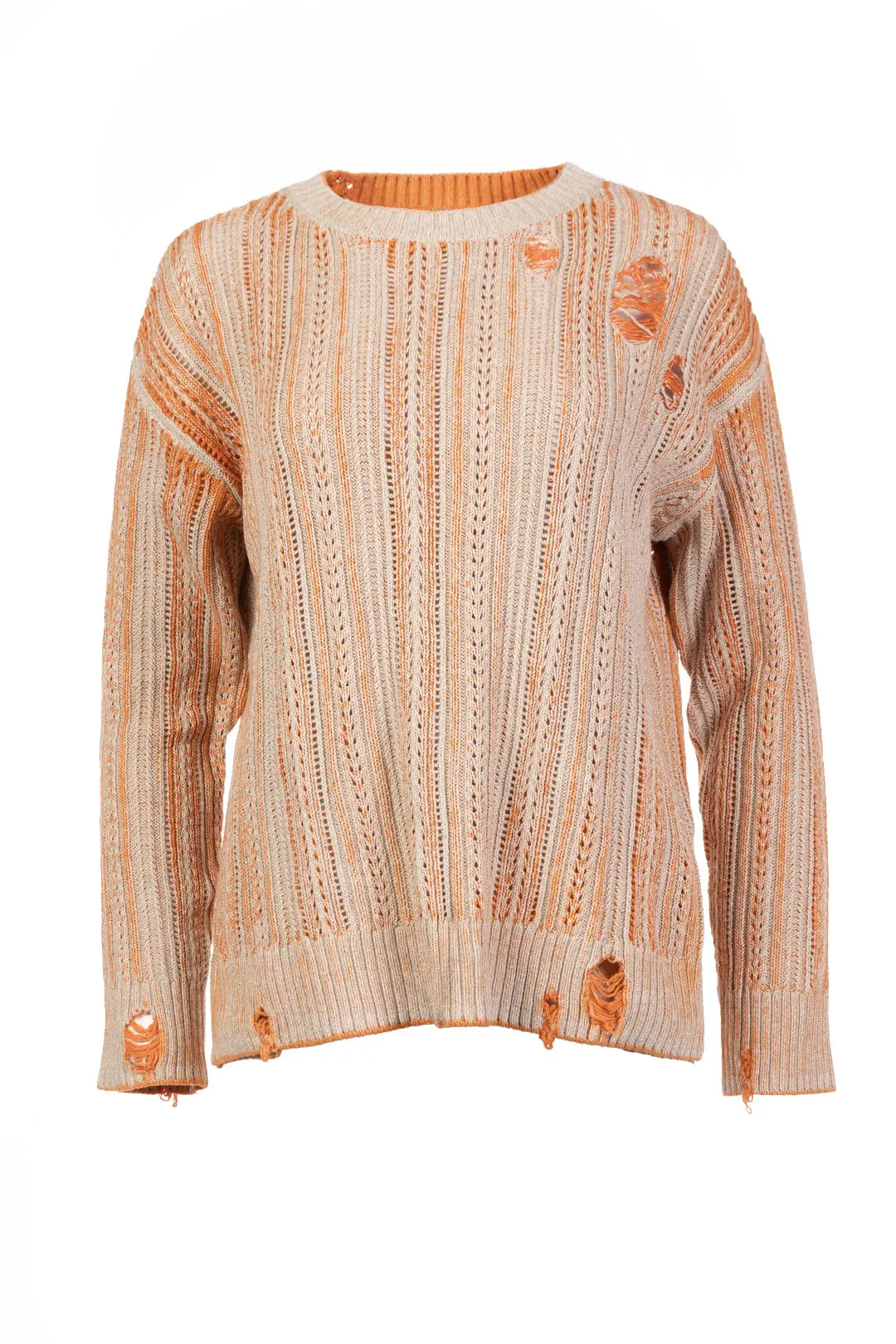 Pull orange à manches longues trouées | Frevo JOELLE Collection